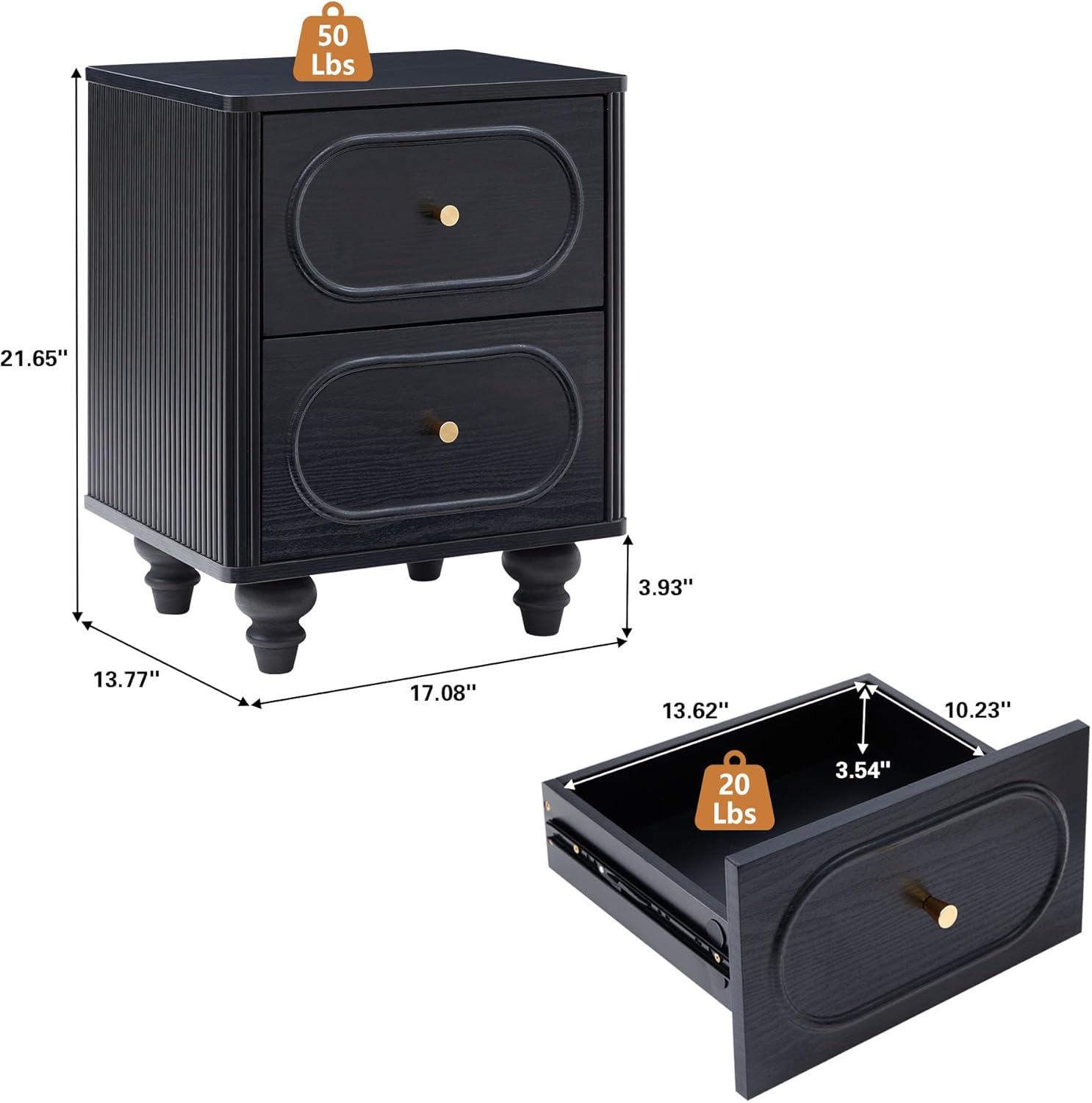 Canora Grey 2 Drawer Fluted Nightstand Set Of 2, Mid Century Modern Farmhous...