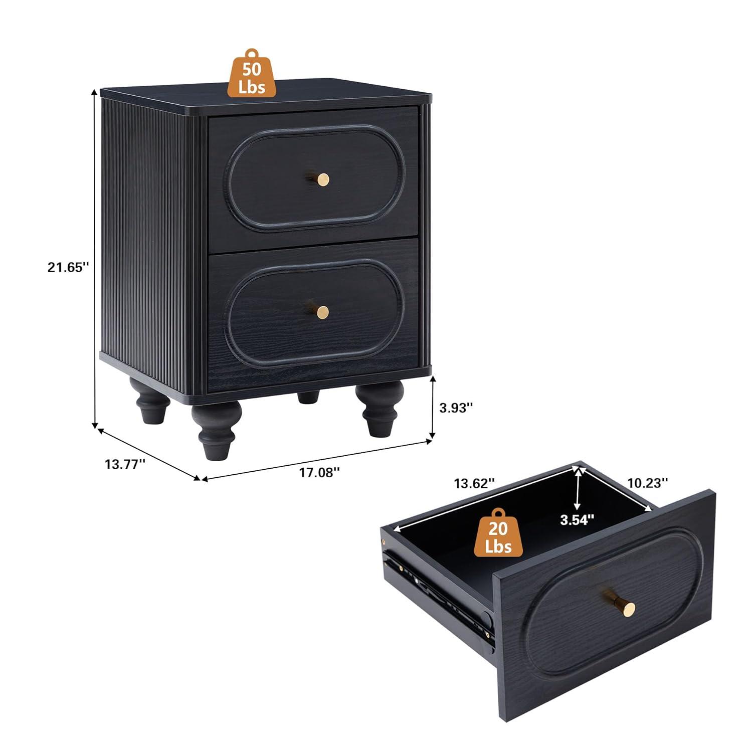Canora Grey 2 Drawer Fluted Nightstand Set Of 2, Mid Century Modern Farmhous...