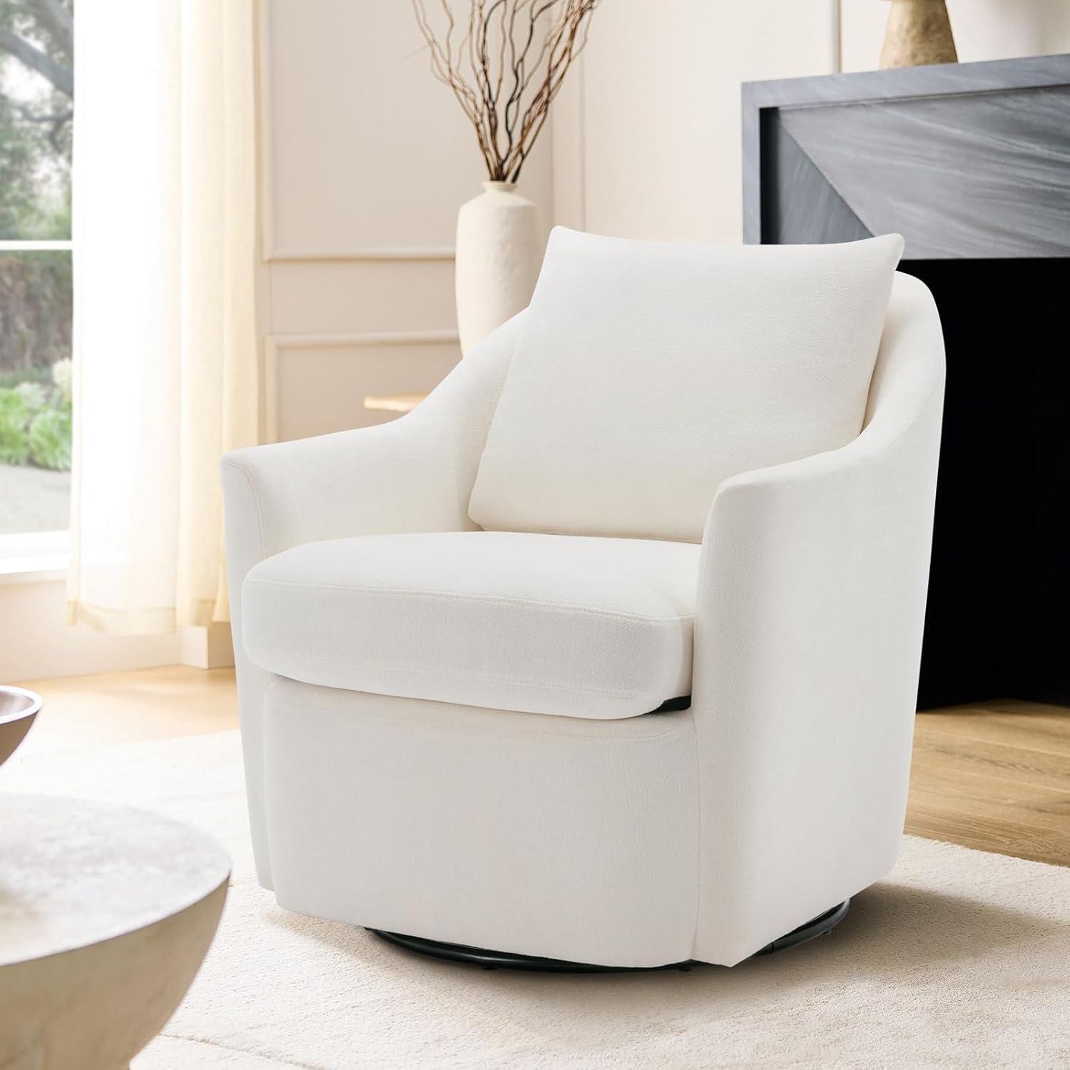 COLAMY Swivel Accent Chair Armchair, Upholstered Round Barrel Chair, Swivel Chair - Beige