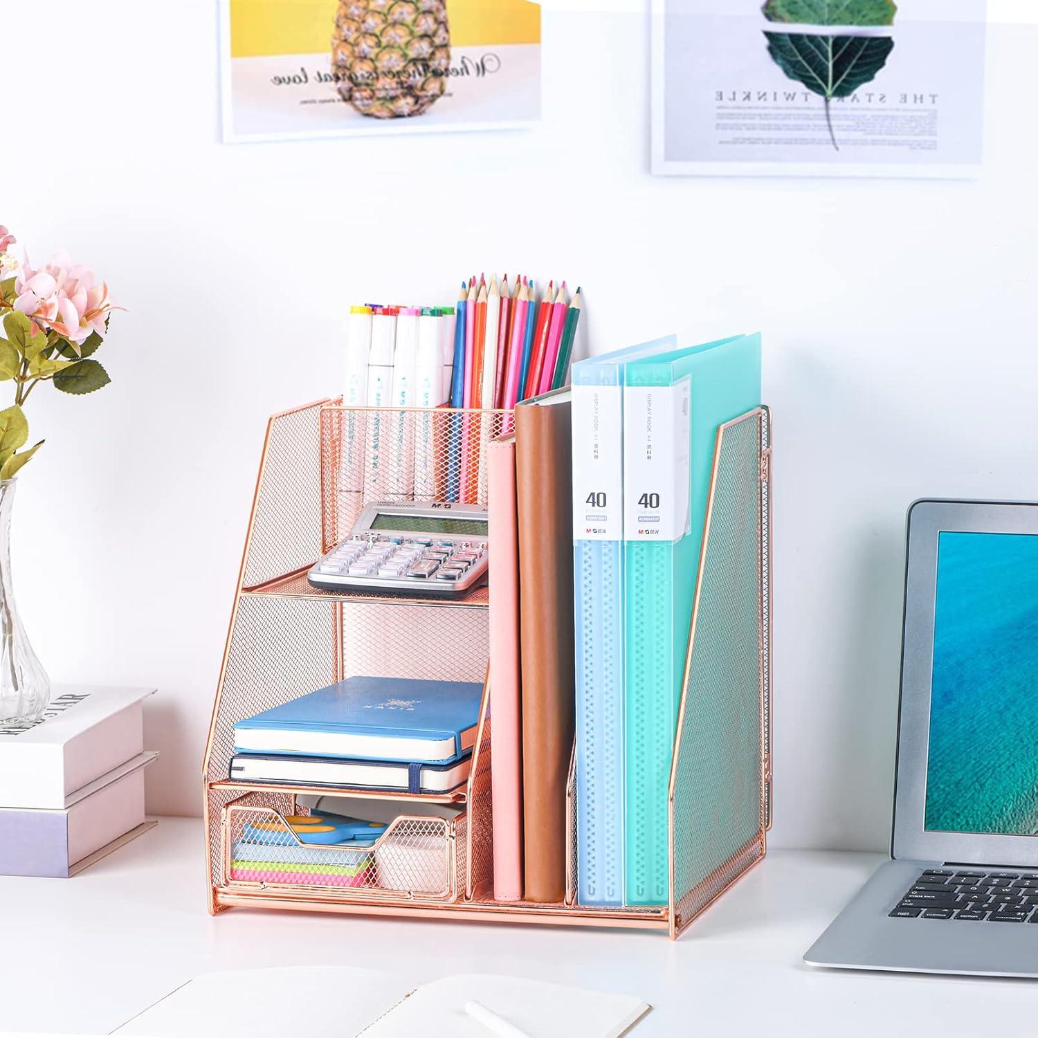 Desktop Storage Rack, with Pen Holder, Mobile Phone Holder, Sticky Notes and Clip Storage-DIY Office and Home Accessory Box