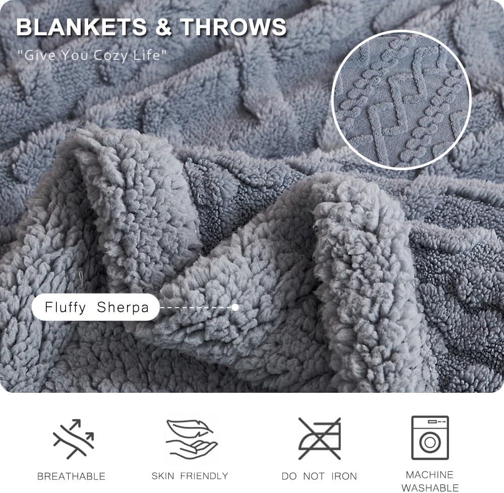 PU MEI Sherpa Throw Blanket for Couch Sofa 60”*80”- Fleece Tufted Fuzzy Soft Cozy Blanket for Bed, Thick Warm Blanket for All Seasons, (Dusty Blue, 60"*80")