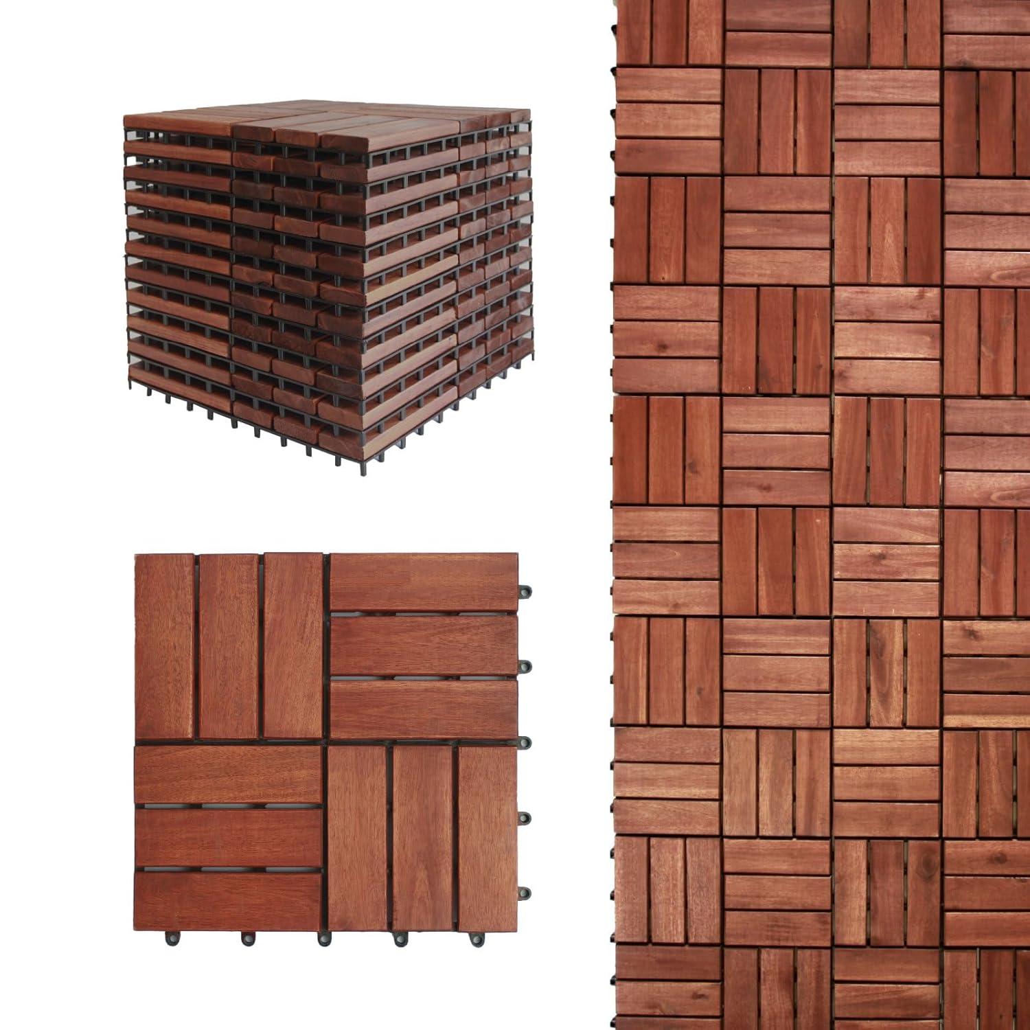 Dark Brown 12" x 12" Acacia Wood Interlocking Deck Tiles