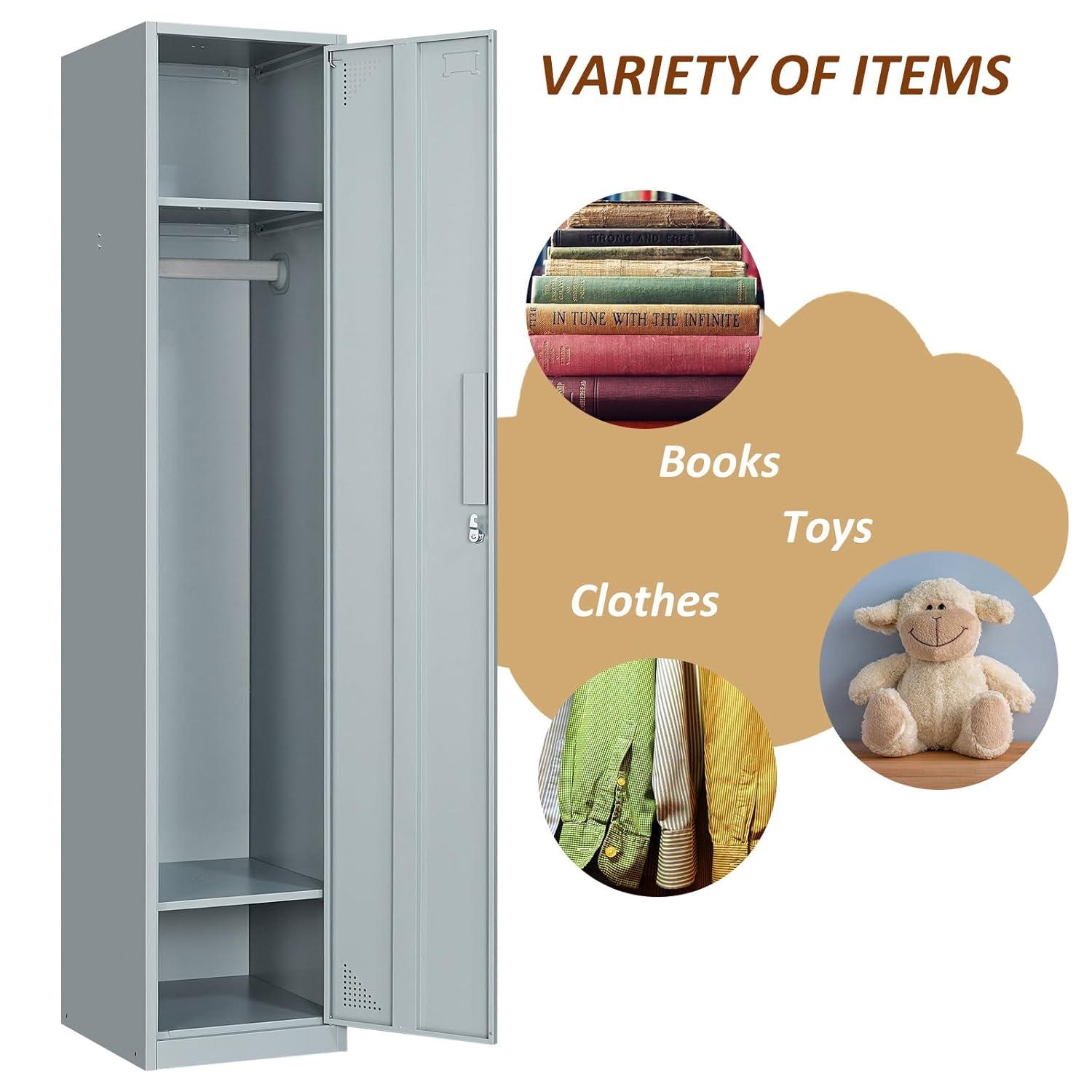 SISESOL Metal Locker Storage Cabinet with Doors and Shelves Metal Lockers with 6 Doors,71" Lockable Small Locker Storage Cabinet for Employees,School, Office, Home, Gym (Gray)