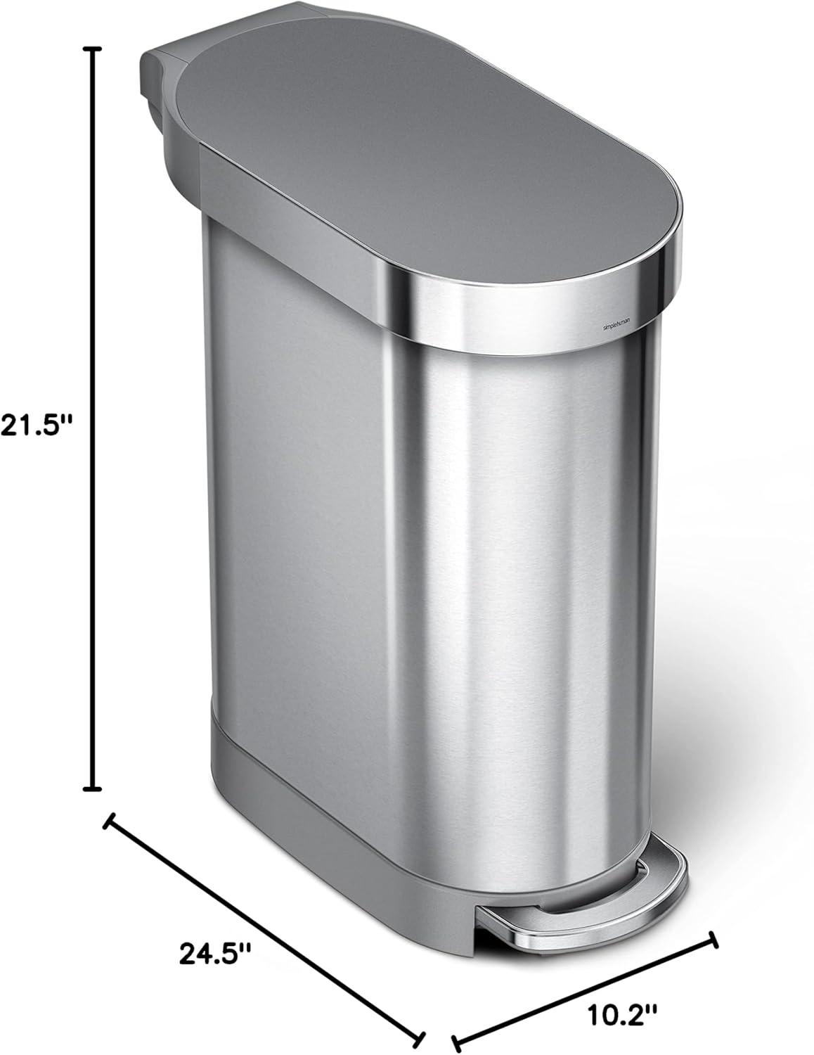 simplehuman simplehuman 45 Liter / 12 Gallon Slim Hands-Free Kitchen Step Trash Can, Stainless Steel