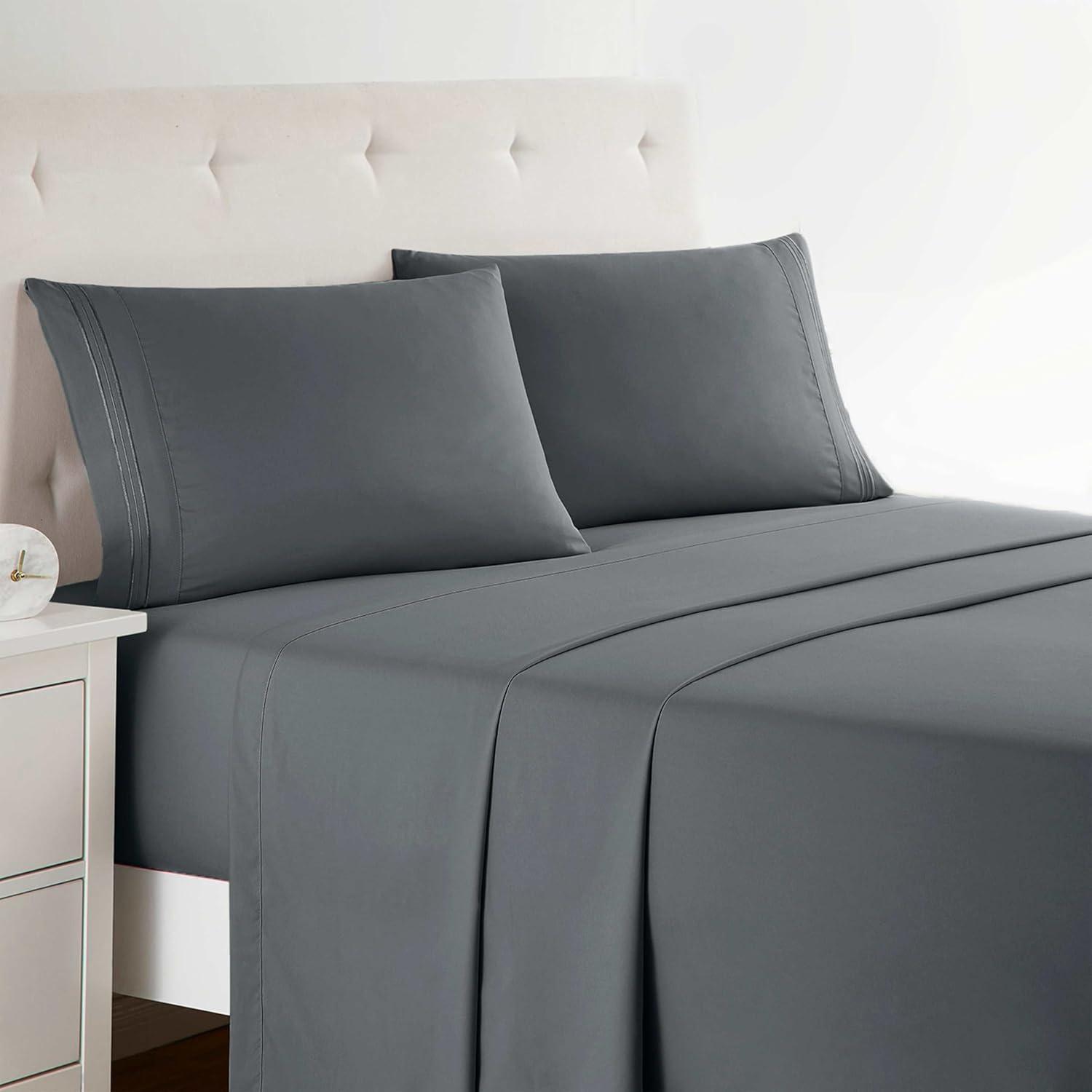 Clara Clark Bed Sheets, Premier 1800 Series 4 Piece Bed Sheet Set, Deep Pocket Luxury Soft Bedding Sheets & Pillowcases, Full, Dark Gray