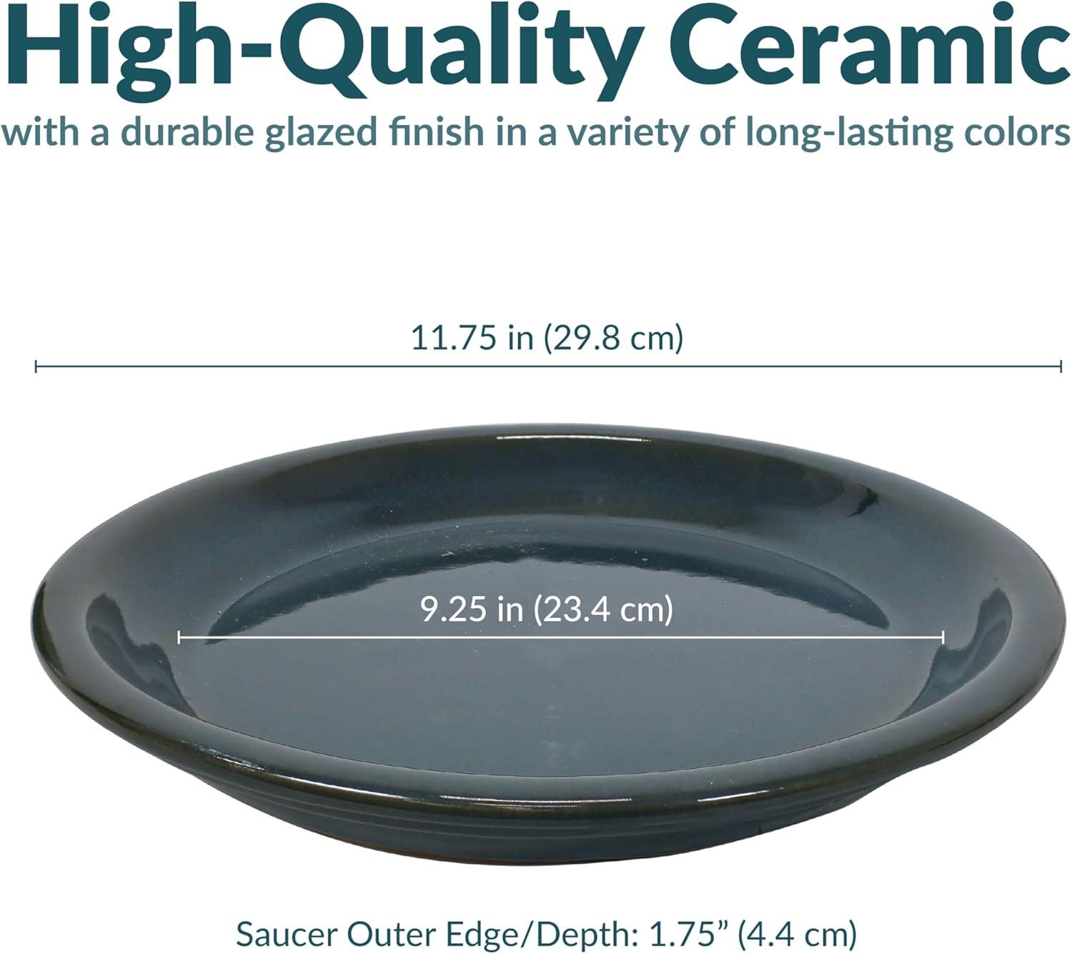 Sunnydaze High-Fired Glazed UV- and Frost-Resistant Ceramic Outdoor Flower Pot Saucer - 9" Diameter - Forest Lake Green - 2-Pack