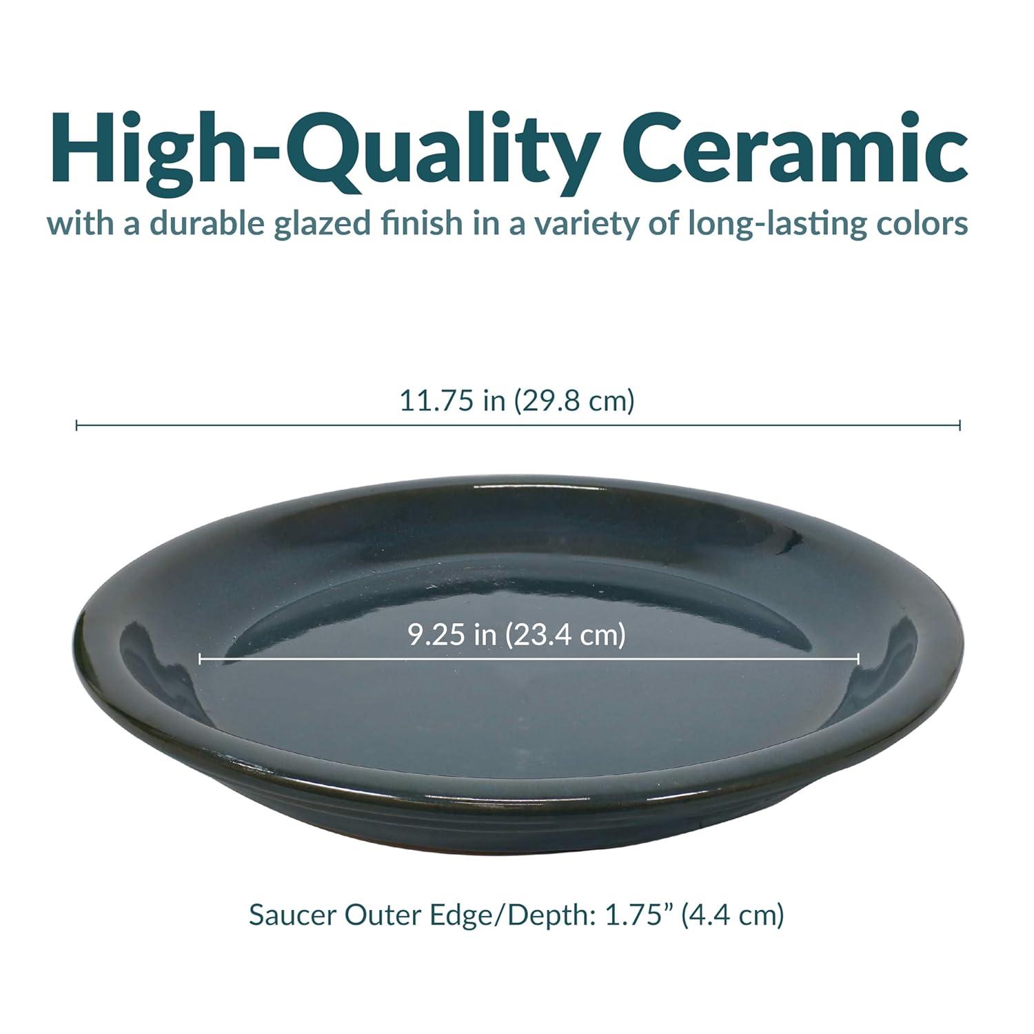 Sunnydaze High-Fired Glazed UV- and Frost-Resistant Ceramic Outdoor Flower Pot Saucer - 9" Diameter - Forest Lake Green - 2-Pack