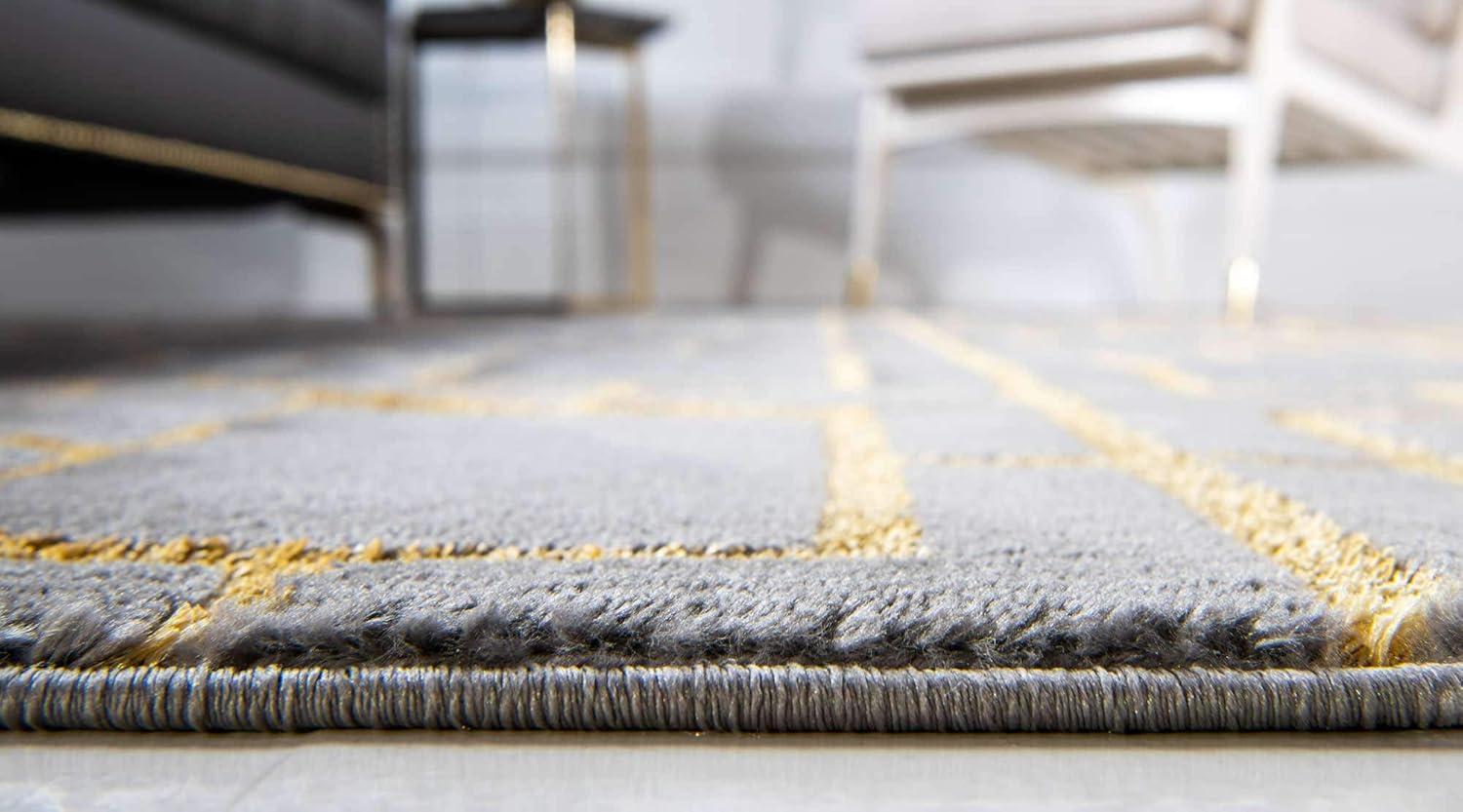 Elegant Gray and Gold Trellis 4' x 6' Synthetic Area Rug