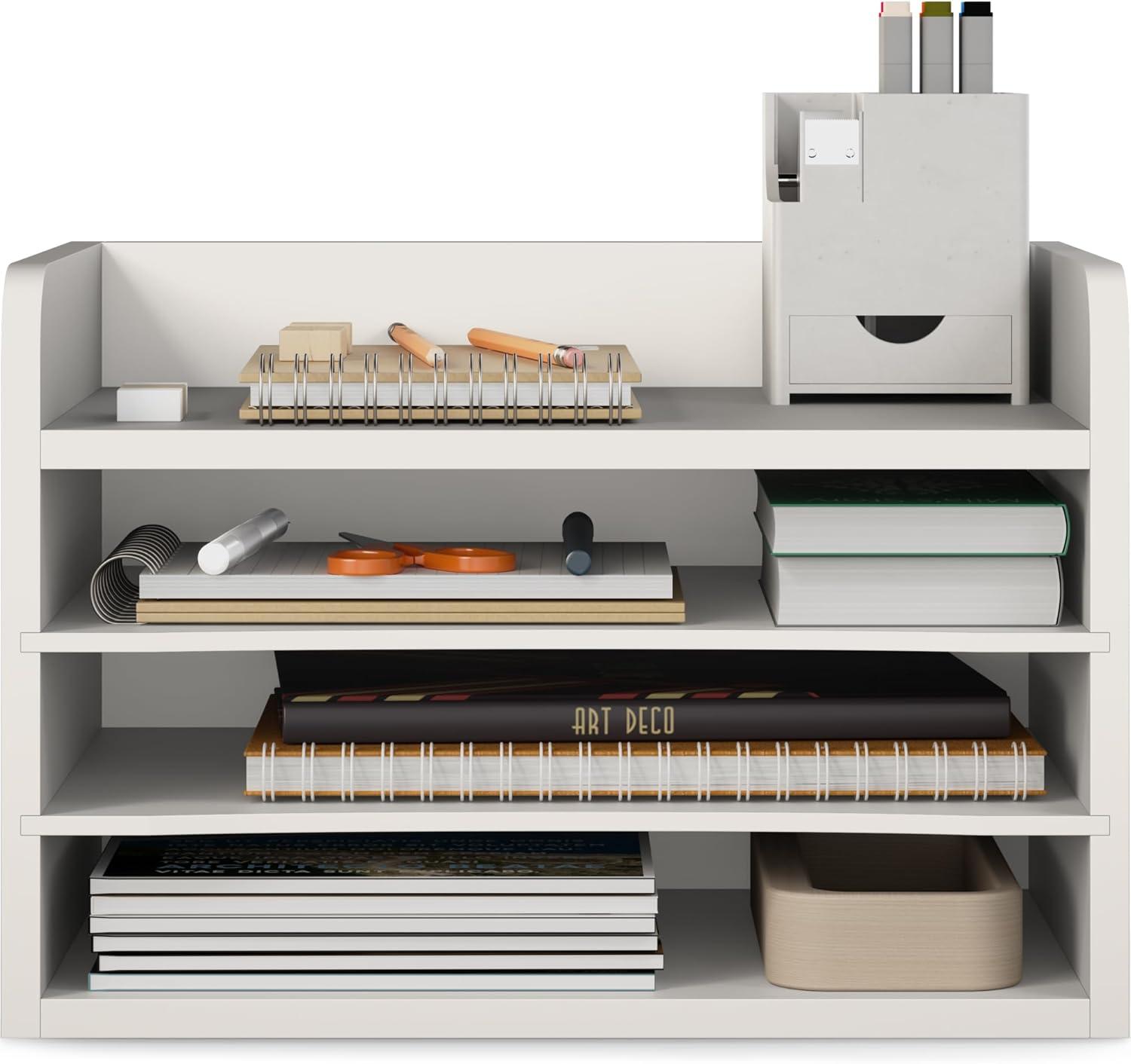 Ballucci 4-Tier Adjustable Desk Organizer Paper Sorter, Office Document Letter Tray, White