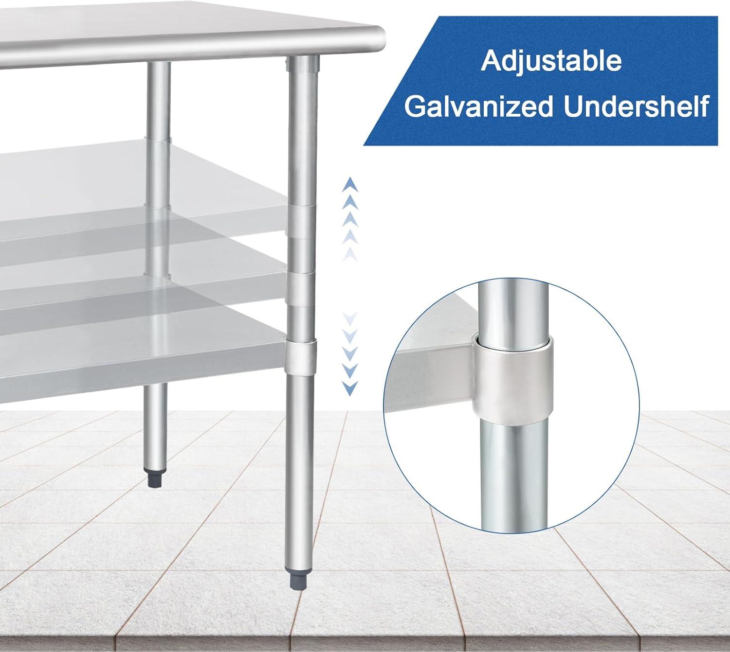 Stainless Steel Work Table with Undershelf. Metal Prep Table. NSF - Certified