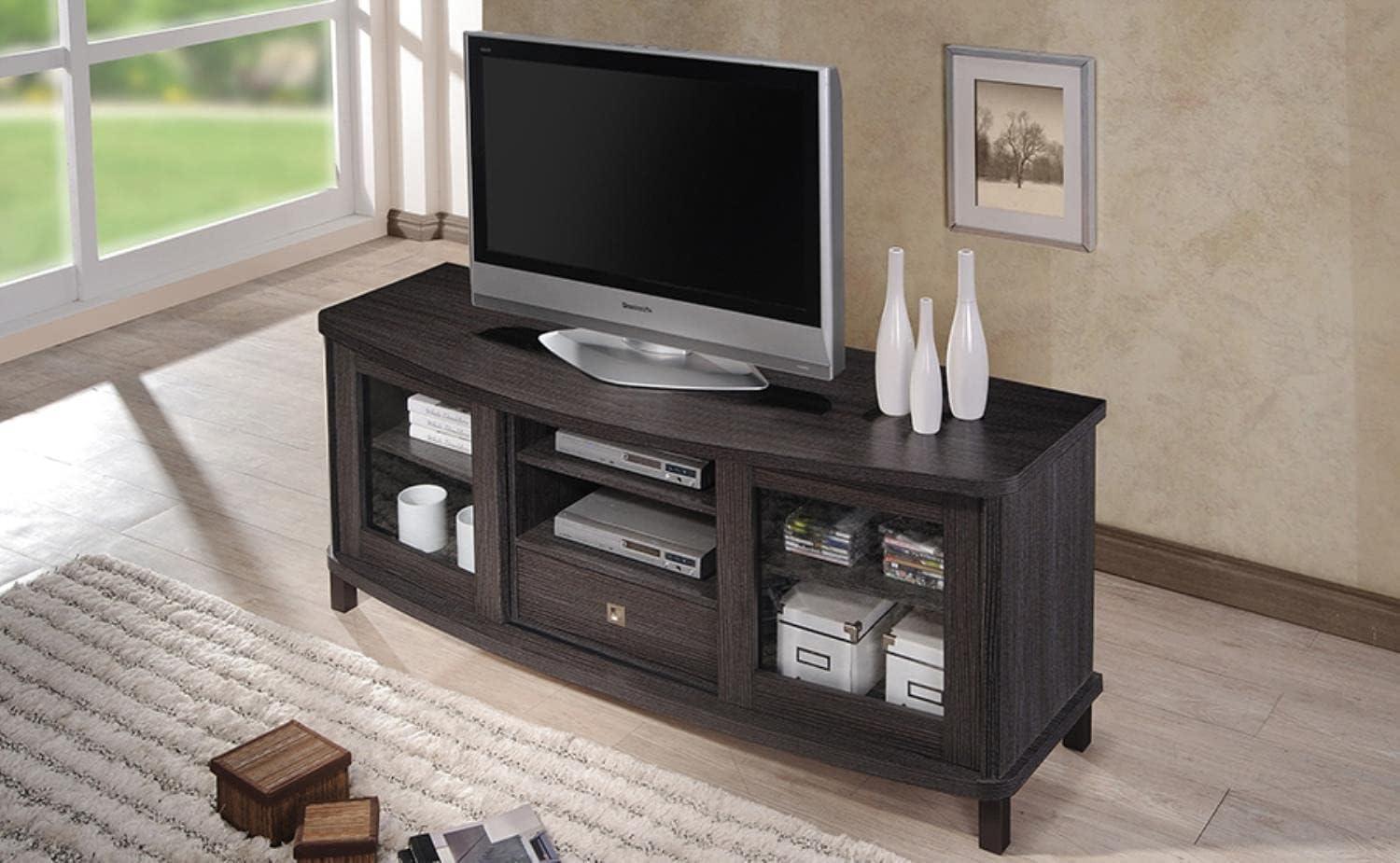 Walda 60'' Greyish Dark Brown Embossed Wood TV Stand with Cabinet