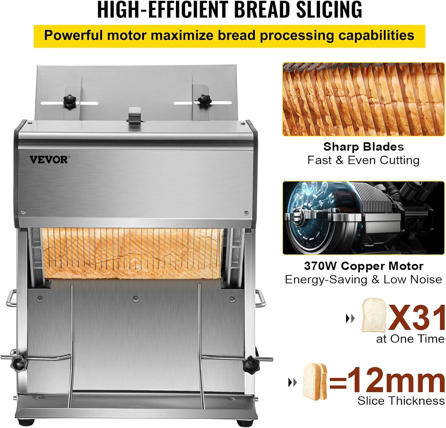VEVOR Commercial Toast Bread Slicer 12mm Thickness, Electric Bread Cutting Machine 31 Pcs, Commercial Bakery Bread Slicer,110V Toast Cutter Cutting Machine, Bread Cutter for Bread Sheet Cutter Cutting