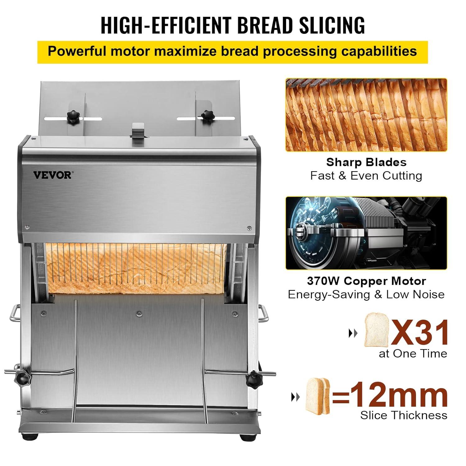VEVOR Commercial Toast Bread Slicer 12mm Thickness, Electric Bread Cutting Machine 31 Pcs, Commercial Bakery Bread Slicer,110V Toast Cutter Cutting Machine, Bread Cutter for Bread Sheet Cutter Cutting