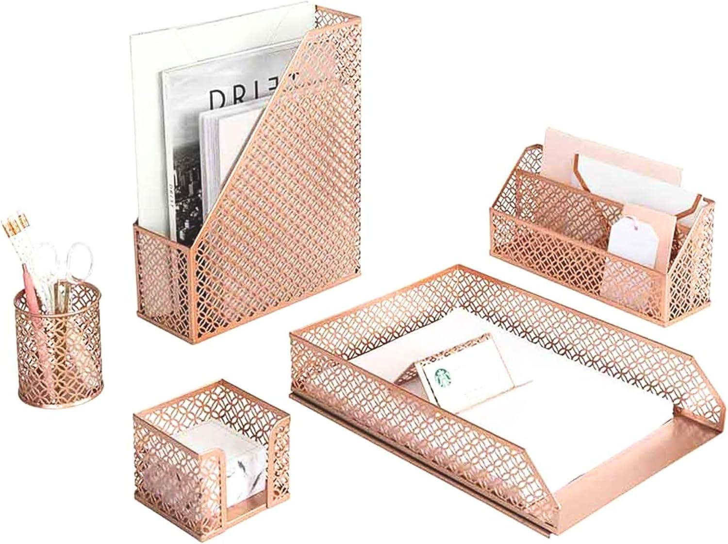 Rose Gold 6-Piece Steel Desk Organizer Set