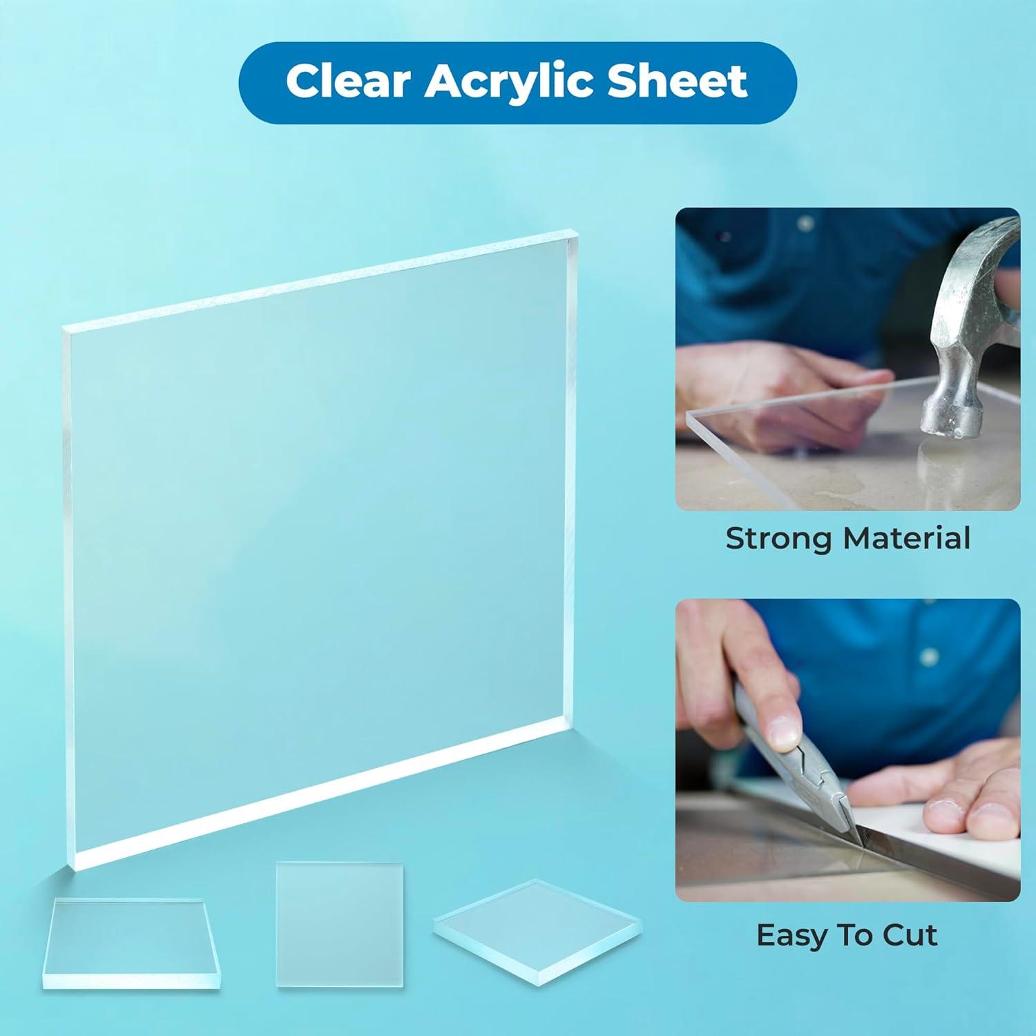 Fab Glass and Mirror Pack of 2 Plastic PET Acrylic Plexiglass Sheet 1/8 inch Thick, Clear 6"x12" (3 mm) with Protective Film, for DIY Craft Projects, Picture Frame, Signs & Table Top, 2 (ACR3M6X12RC)