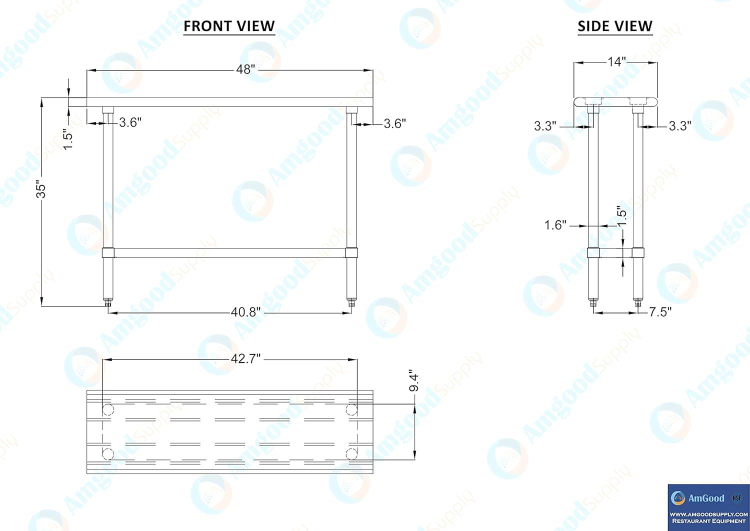 Stainless Steel Work Table with Undershelf. Metal Prep Table. NSF - Certified