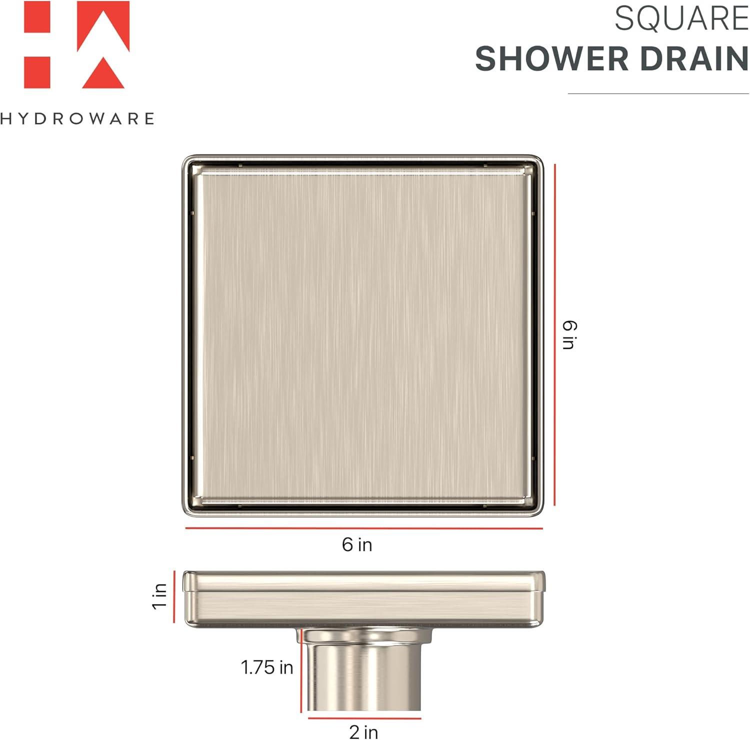 6-Inch Stainless Steel Square Shower Drain with Hair Strainer