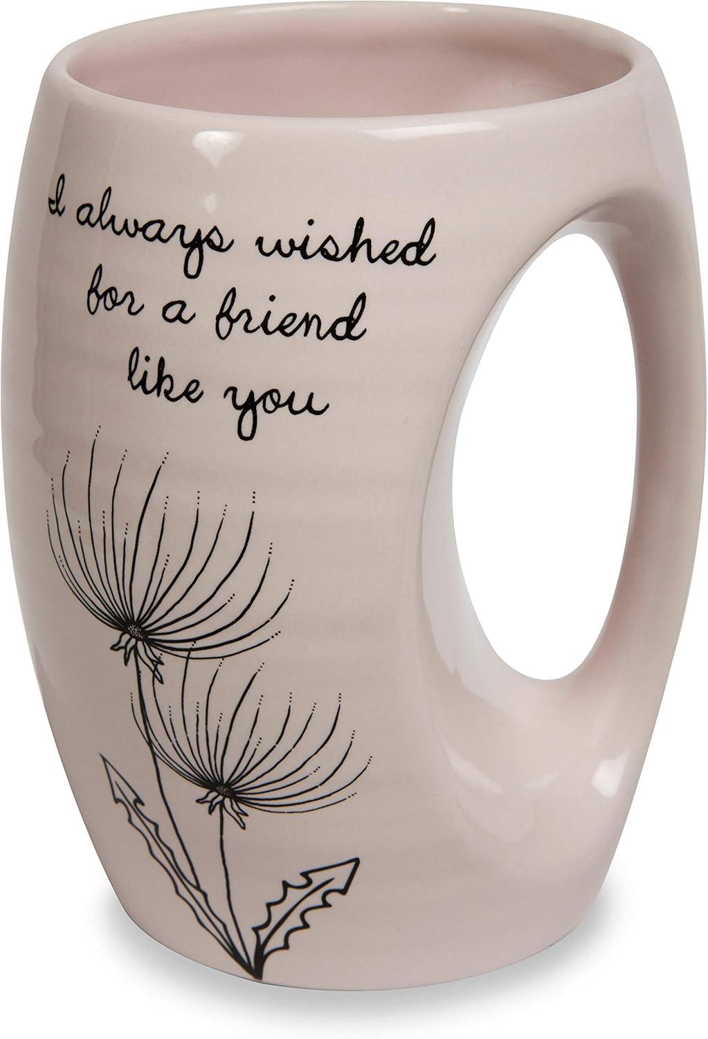 Pink Ceramic Hand Warmer Mug with Dandelion Design, 16 oz