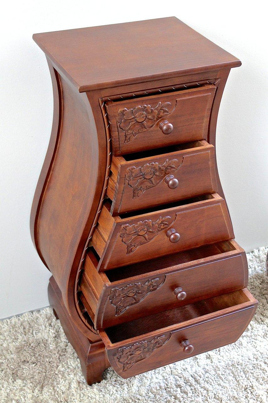 Pemberly Row Contemporary 5-Drawer Wood Bombe Chest in Walnut Stain