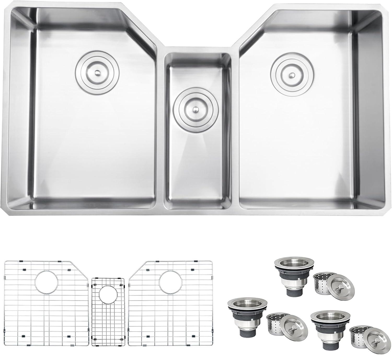 Ruvati 35" Triple Bowl Undermount 16 Gauge Stainless Steel Kitchen Sink