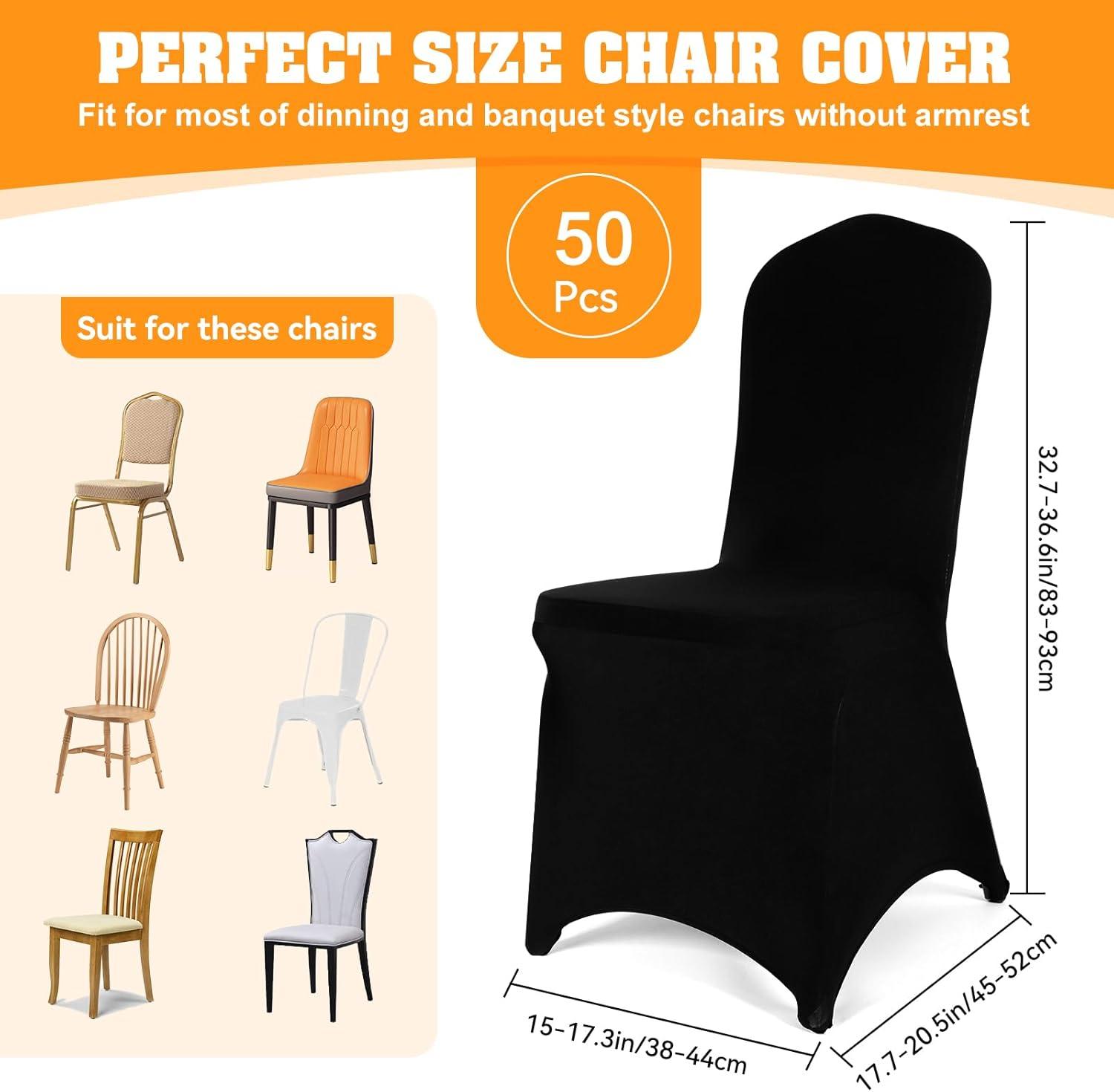 VEVOR Black Stretch Spandex Chair Covers, Set of 50 - Universal Fitted Slipcovers for Folding Chairs - Removable and Washable - Ideal for Weddings, Banquets, Parties, and Celebrations