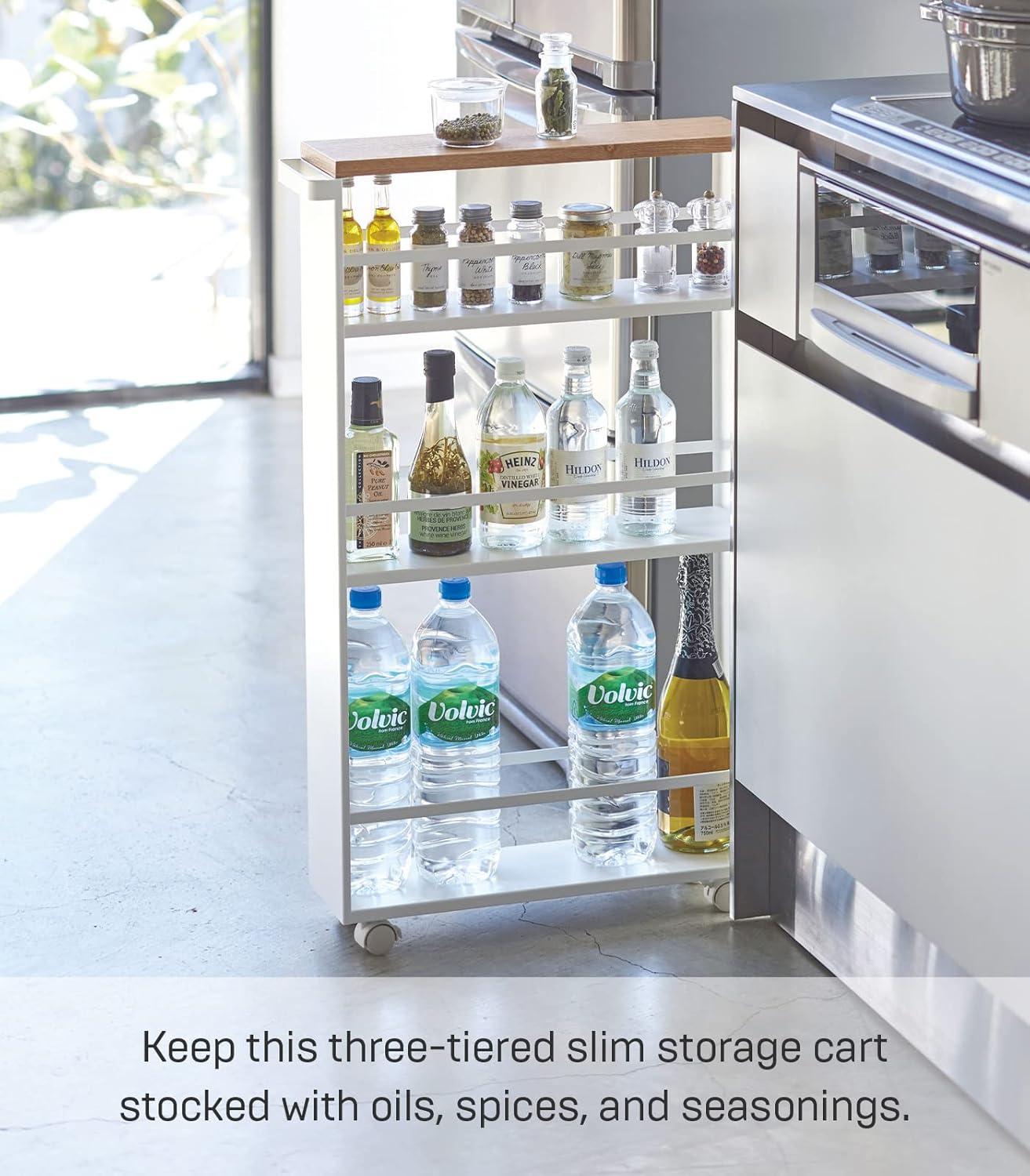 Yamazaki Tower White Rolling Slim Storage Cart With Handle