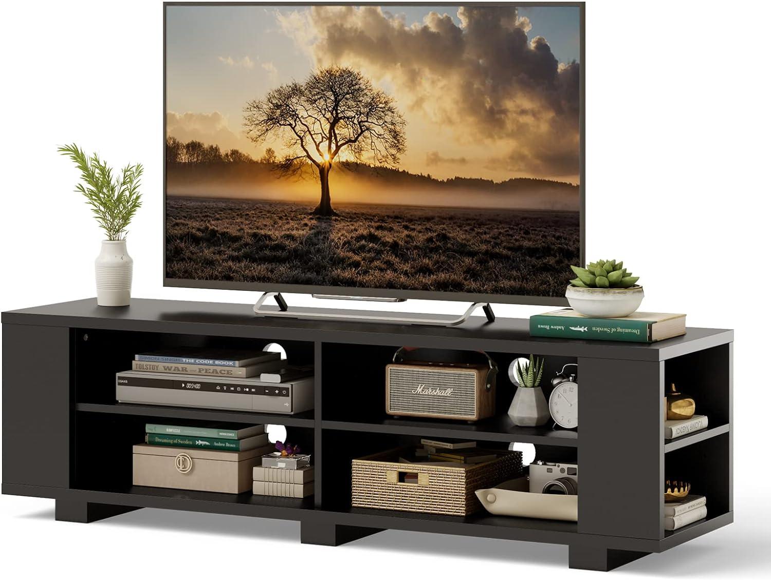 Black MDF TV Stand with Adjustable Shelves for 65" TVs