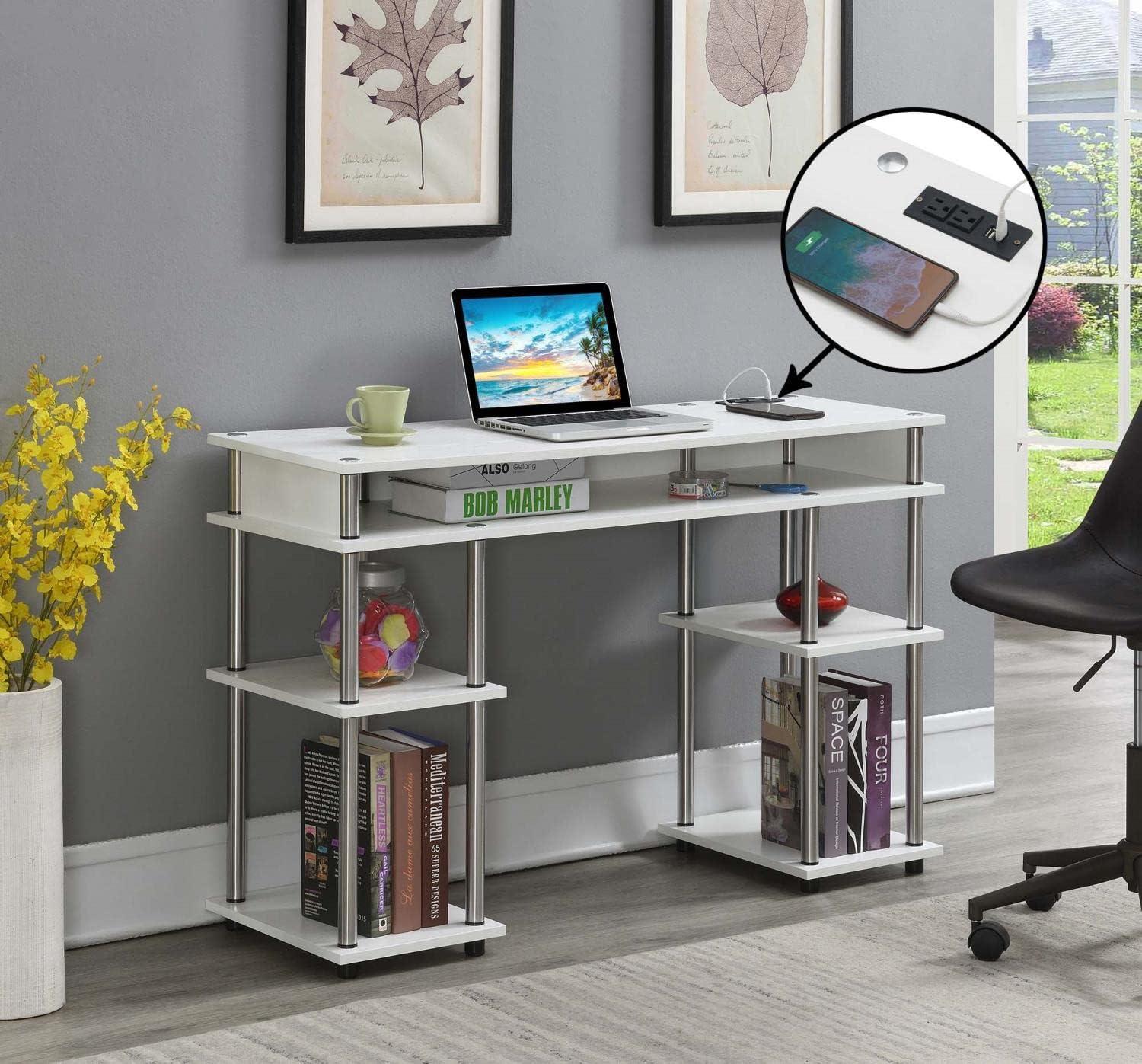 Adult, Designs2Go No Tools 30 inches Tall Student Desk with Charging Station and Shelves, White