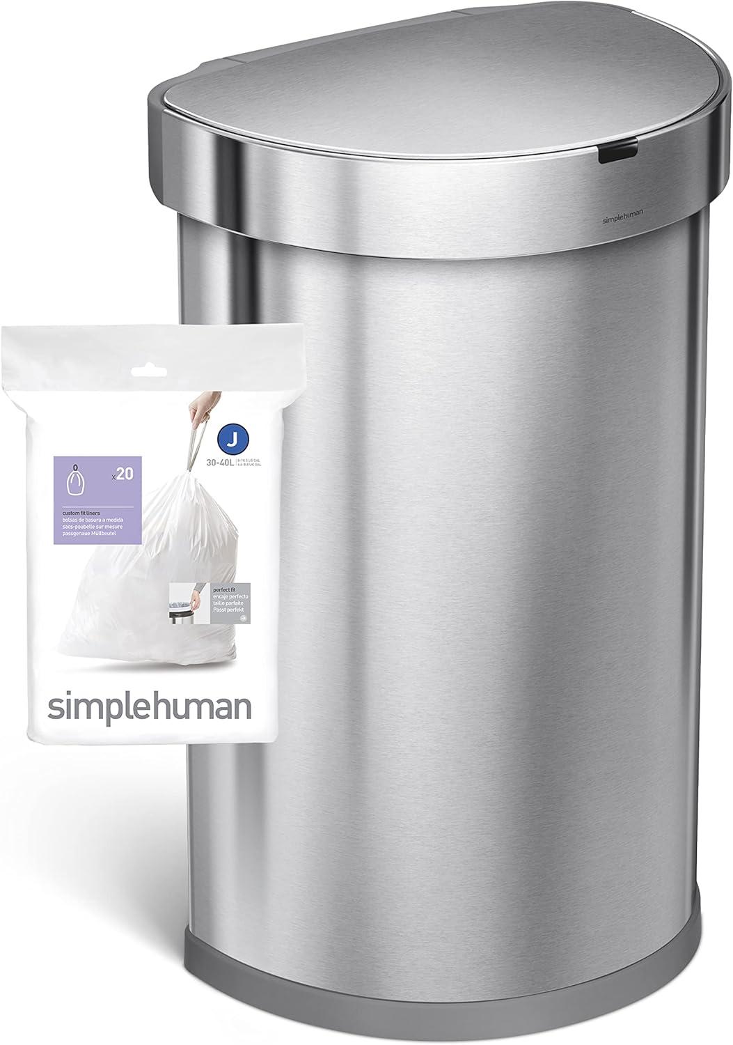 simplehuman Code J Genuine Custom Fit Drawstring Trash Bags Dispenser Packs, 100 Count (Set of 5)