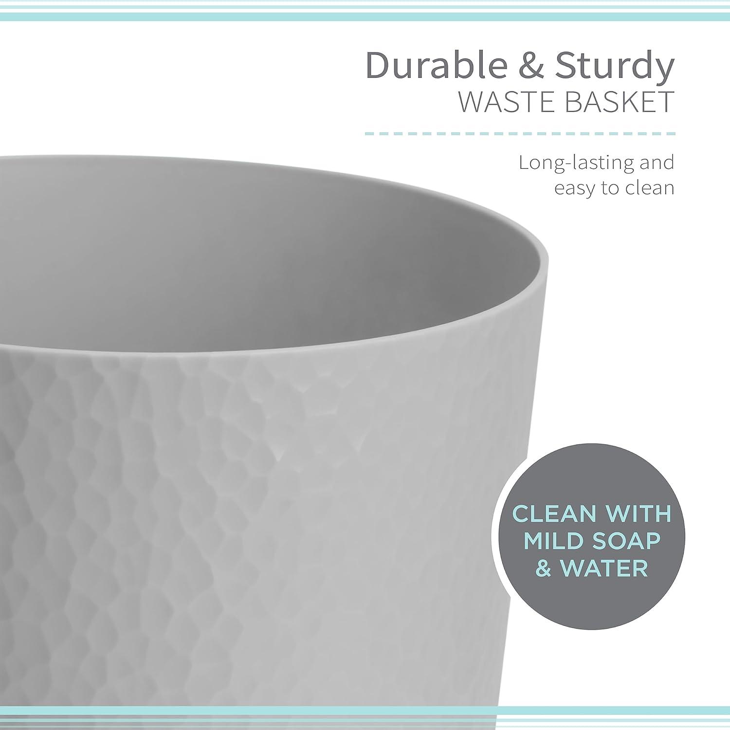 Bath Bliss 2 Pack 10 Liter Hammered Textured Bathroom Trash Can Wastebasket, Pewter