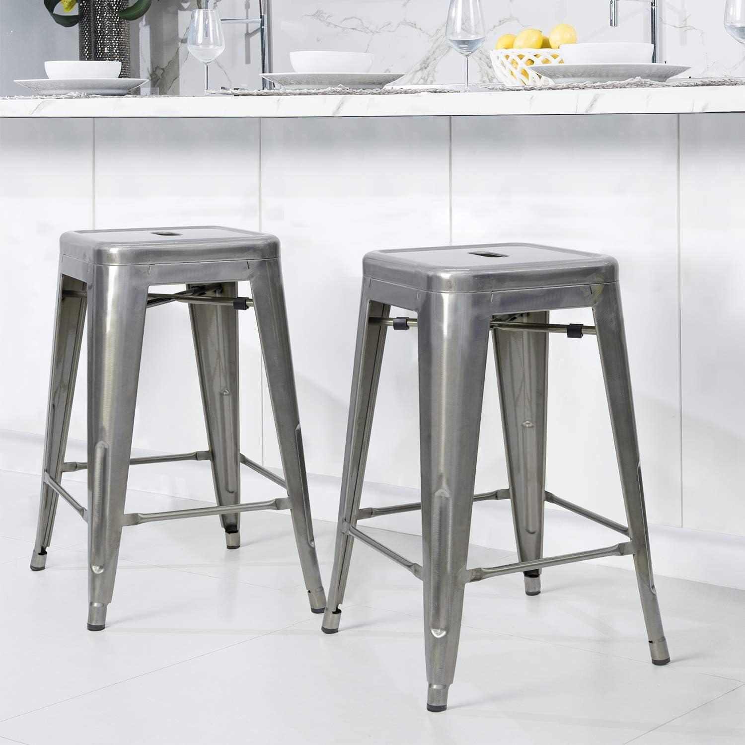 Williston Forge Kohki 24" Counter Stool Metal Bar Stools Counter Height Barstools Backless Indoor/Outdoor Bar Stools Kitchen Counter Stools Chairs(Set of 4)