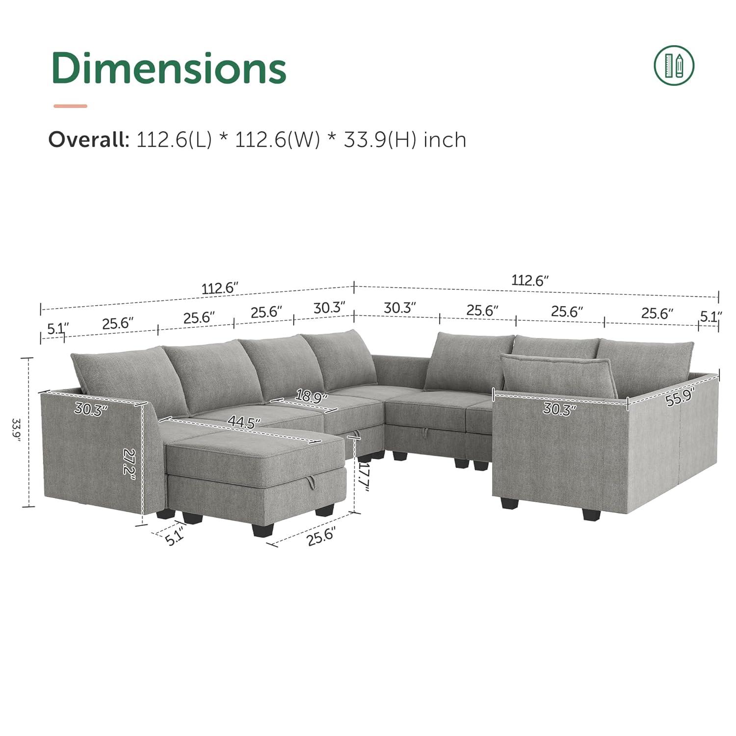HONBAY Convertible Sectional Couch with Reversible Chaise Modern L-Shape Sofa 4-Seat Couch Modular Sectional Sofa with Storage Seats, Grey