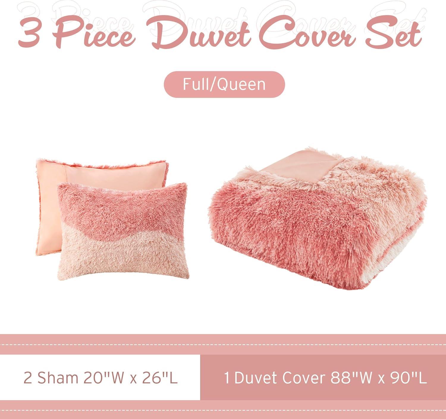 Intelligent Design Rachel Ombre Shaggy Faux Fur Microfiber Soft Duvet Cover Set Blush