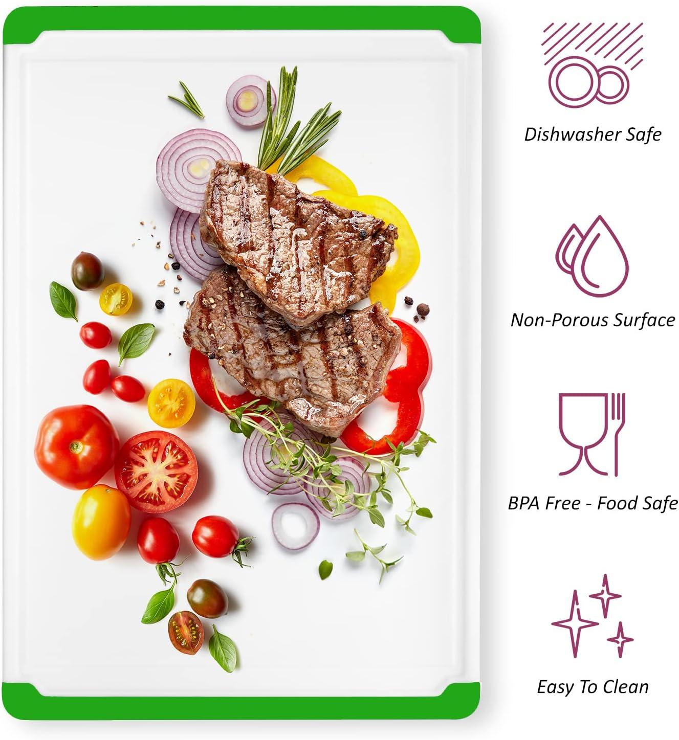 Large Cutting Boards for Kitchen - Dishwasher Safe Non-Slip Cutting Boards with Juice Grooves, Easy Grip Handles - Large and Thick Chopping Board - Green