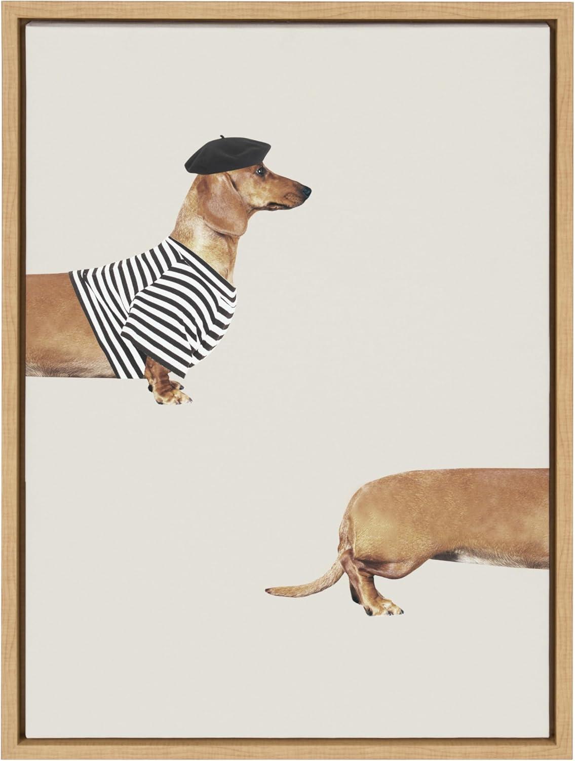 Kate & Laurel All Things Decor 18"x24" Sylvie Long Dog Framed Canvas Wall Art by July Art Prints Modern Weiner Dog