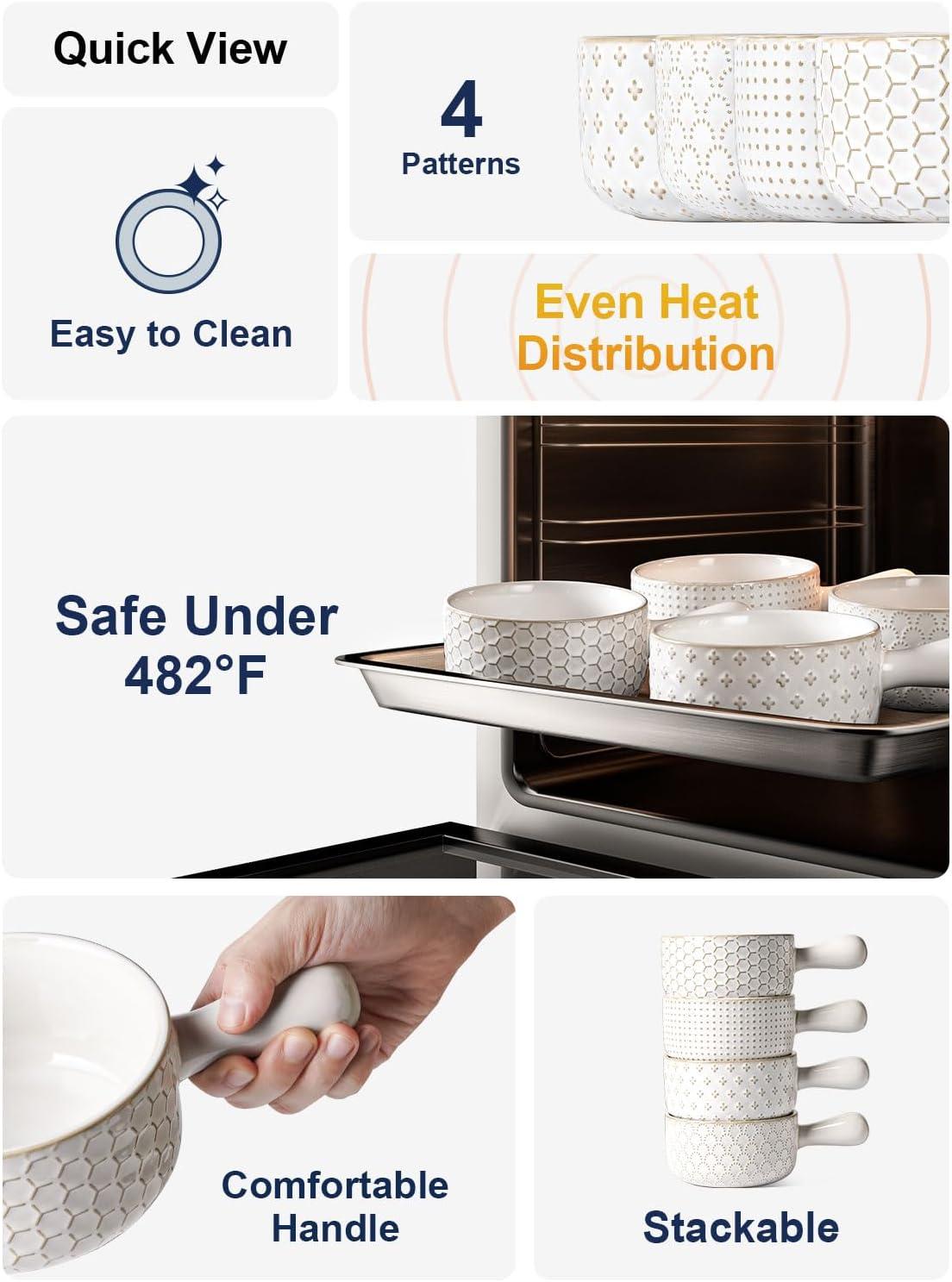 Red Barrel Studio® French Onion Soup Bowls, 18 Ounce Soup Bowls With Handles For Chili, Beef Stew, French Onion Soup Crocks Oven Safe - 5 Inch, Set Of 4, Arctic White