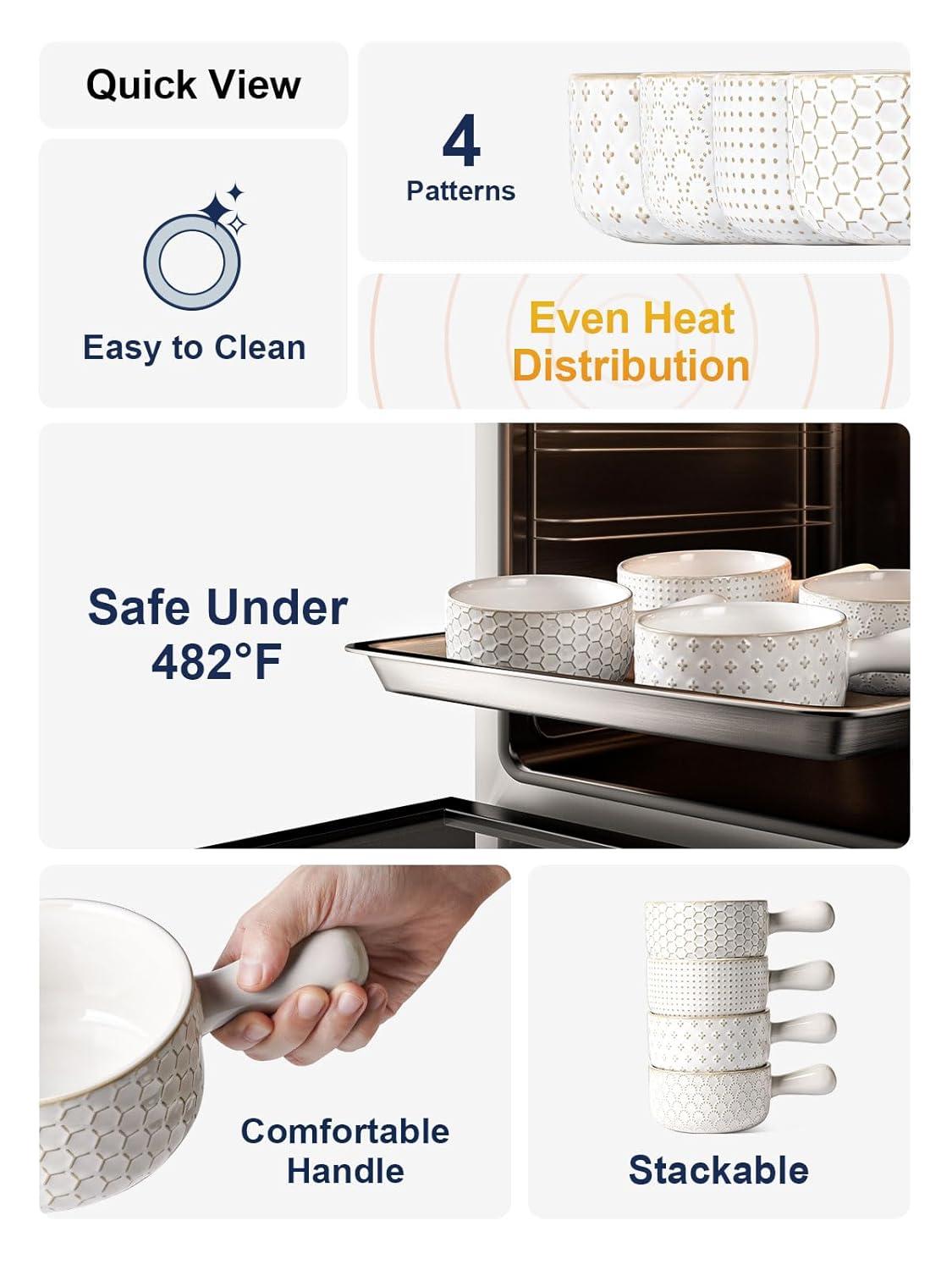 Red Barrel Studio® French Onion Soup Bowls, 18 Ounce Soup Bowls With Handles For Chili, Beef Stew, French Onion Soup Crocks Oven Safe - 5 Inch, Set Of 4, Arctic White