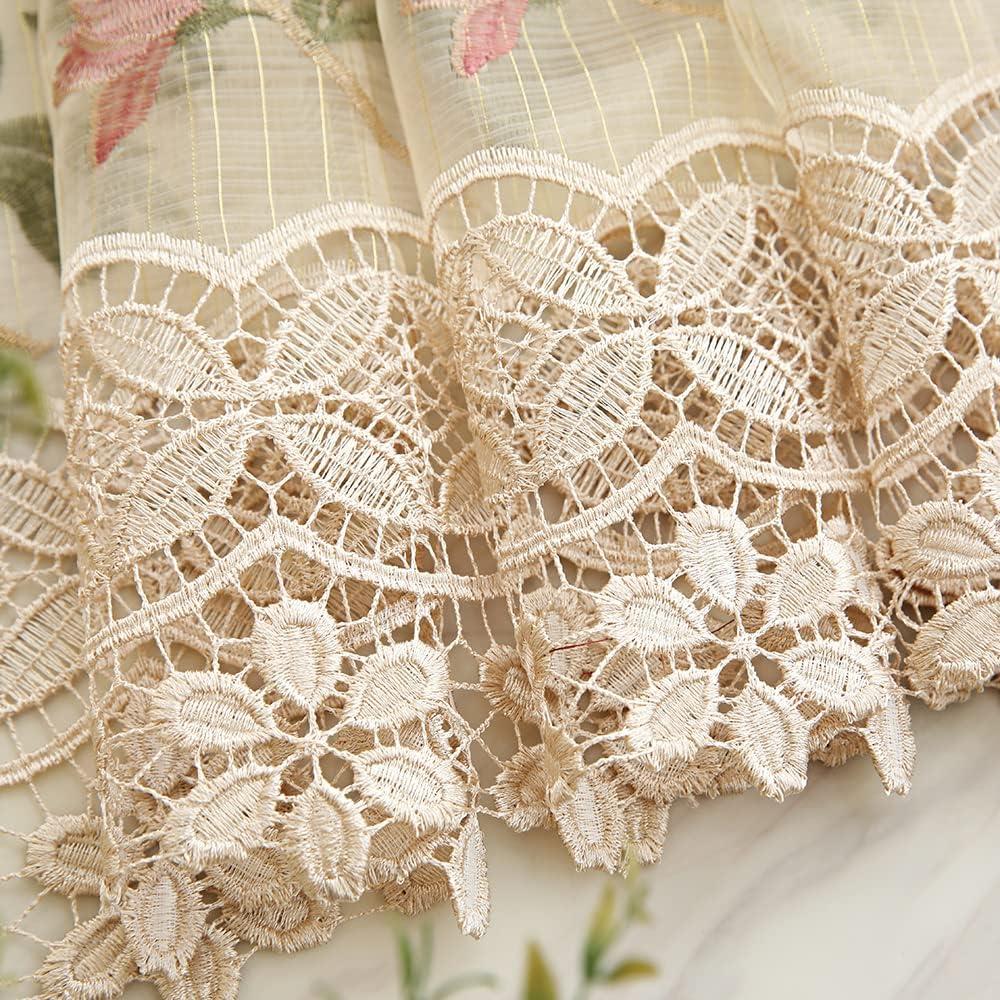 Room Darkening Chenille Embroidered Floral Curtains Eyelet/Grommet Top European Luxury Curtain & Drapes for Living Room Energy Saving Thicken Window Curtain 1 Panel W40 x L84 inch