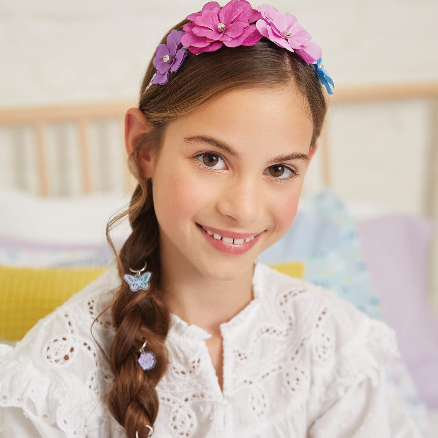 Make It Real: Crown Of Enchantment - DIY Jewelry Kit, Create Up To 12 Eye-Catching Charm Hair Accessories, Butterflies, Pink Purple Blue, 73 Pieces, All-In- 1 DIY KIT, Tweens & Girls, Kids Ages 8+