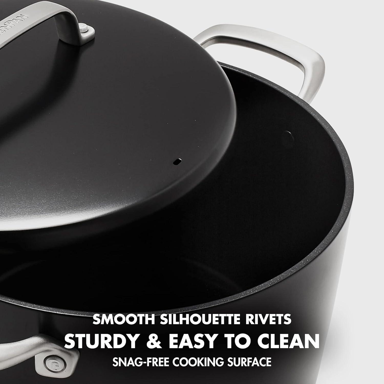 8QT Black Ceramic Nonstick Stock Pot with Stainless Steel Lid