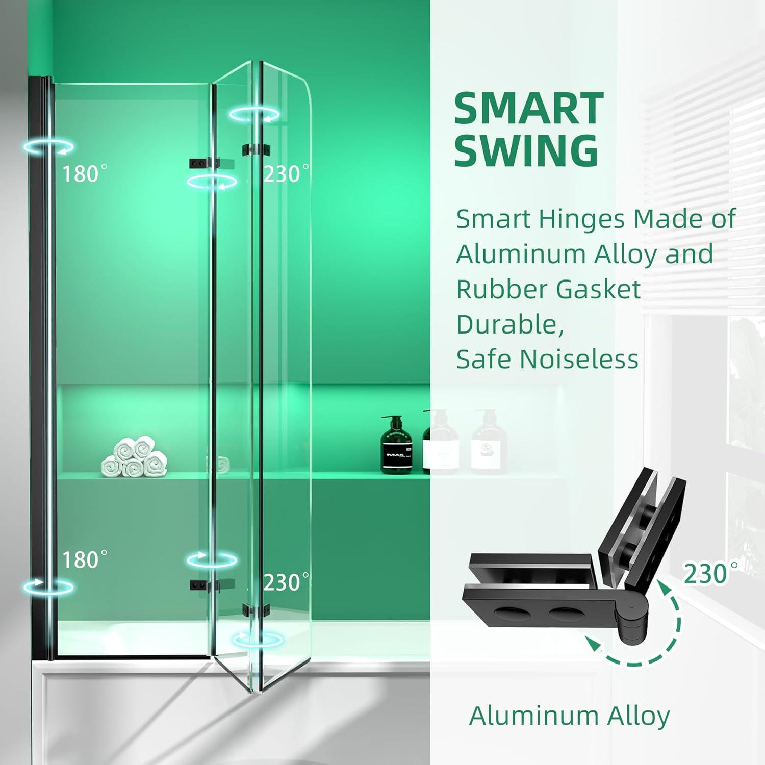51" W X 59"h Three Plates Folding Tub Door Bathtub Screen With Clear Glass
