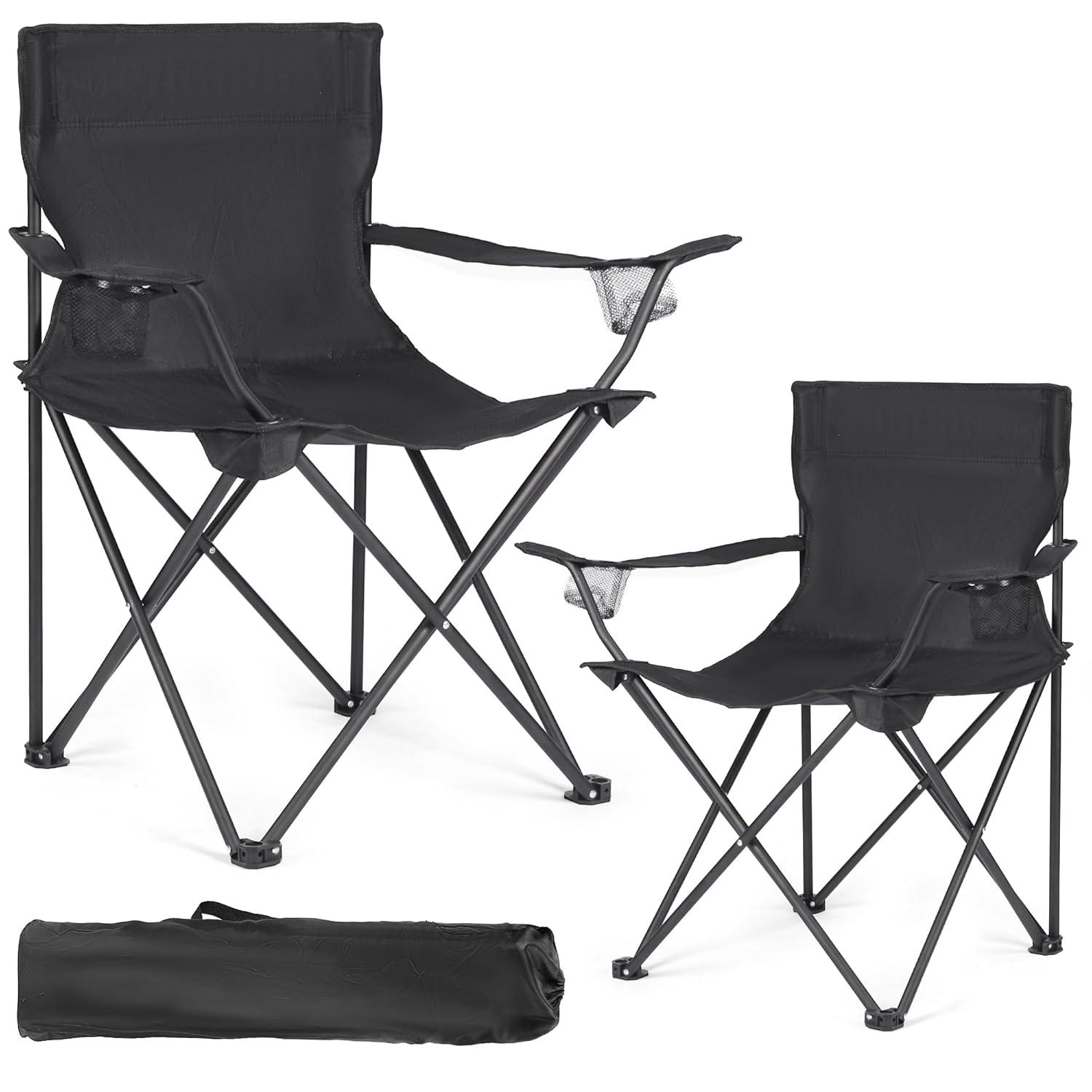 2 Pack Lightweight Camping Chairs for Adults & Teens, 250LBS Capacity Foldable Portable Chairs with Carry Bag, Compact Design for Camping, Beach, Picnics, and Outdoor Events