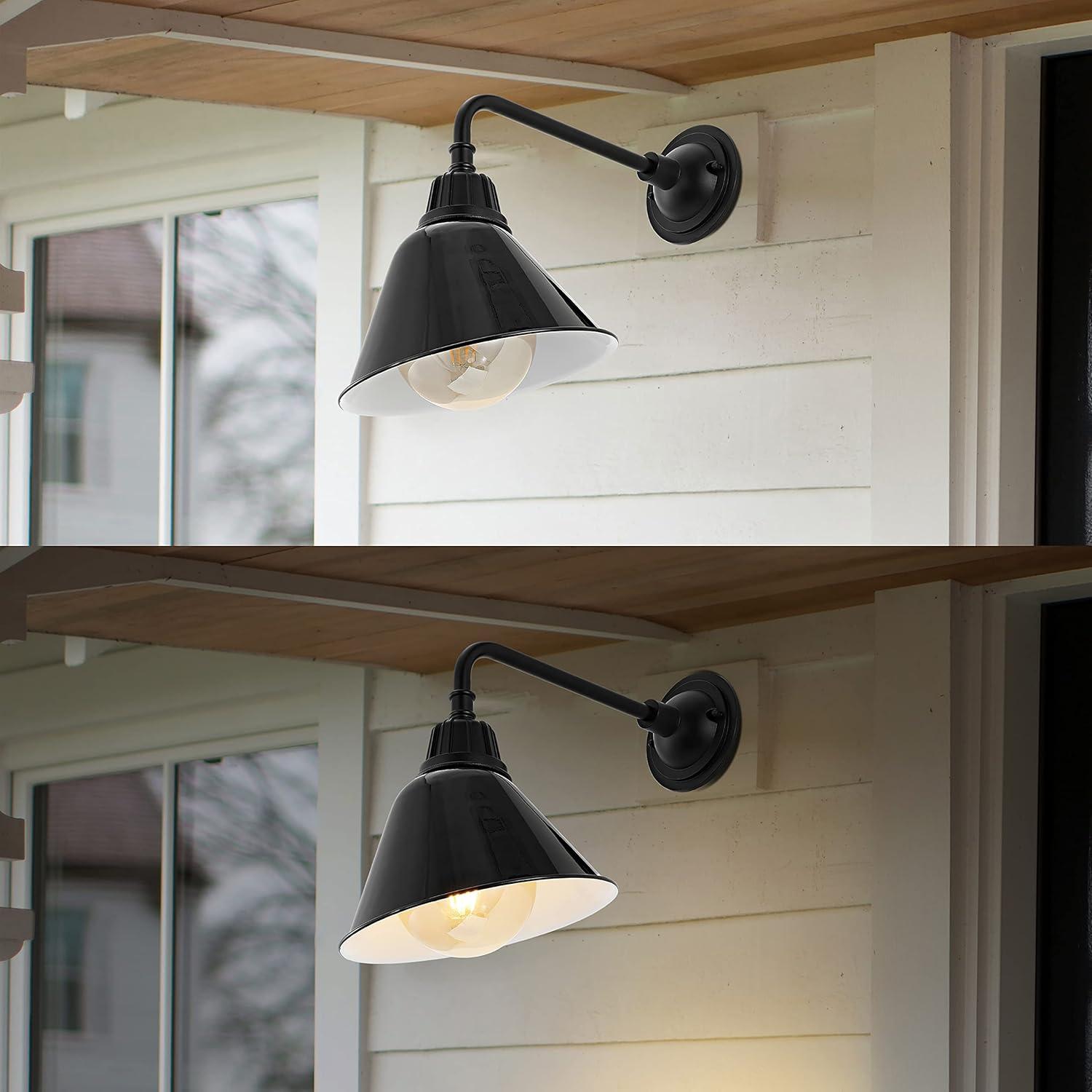 Croydon 9.63" 1-Light Farmhouse Industrial Indoor/Outdoor Iron LED Gooseneck Arm Outdoor Sconce, Black