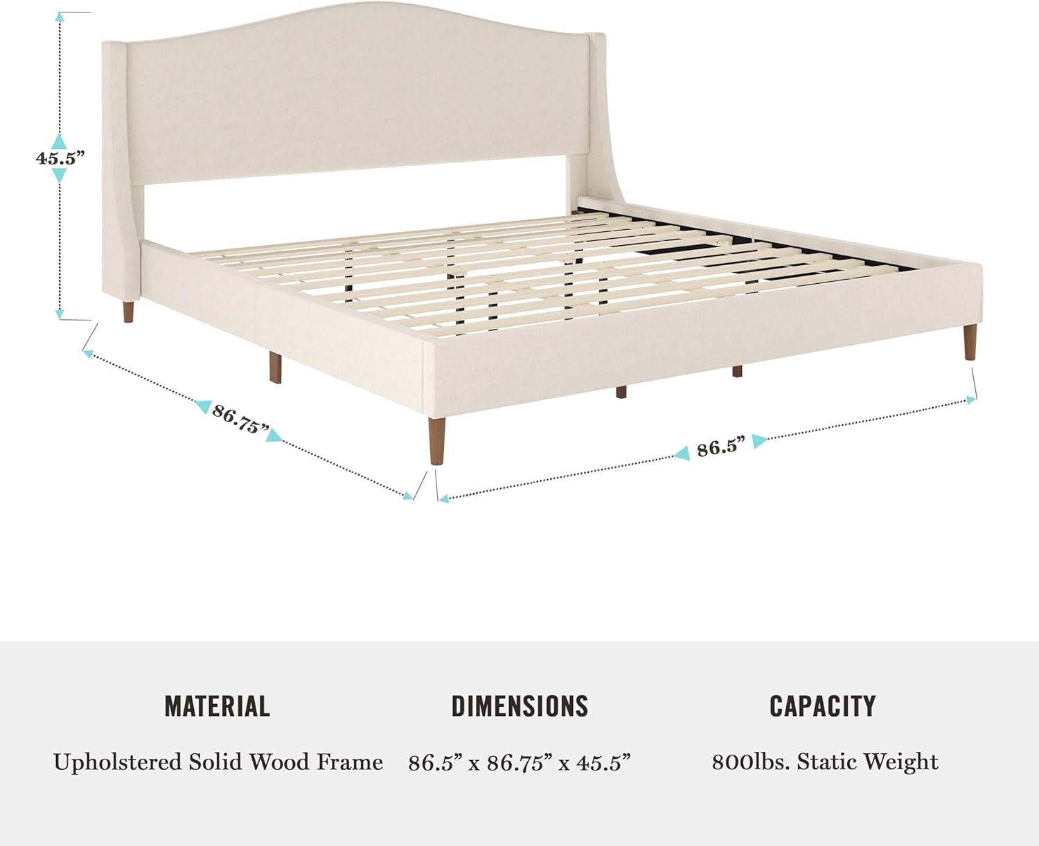 Martha Stewart King Amelia Upholstered Platform Bed Beige/Walnut