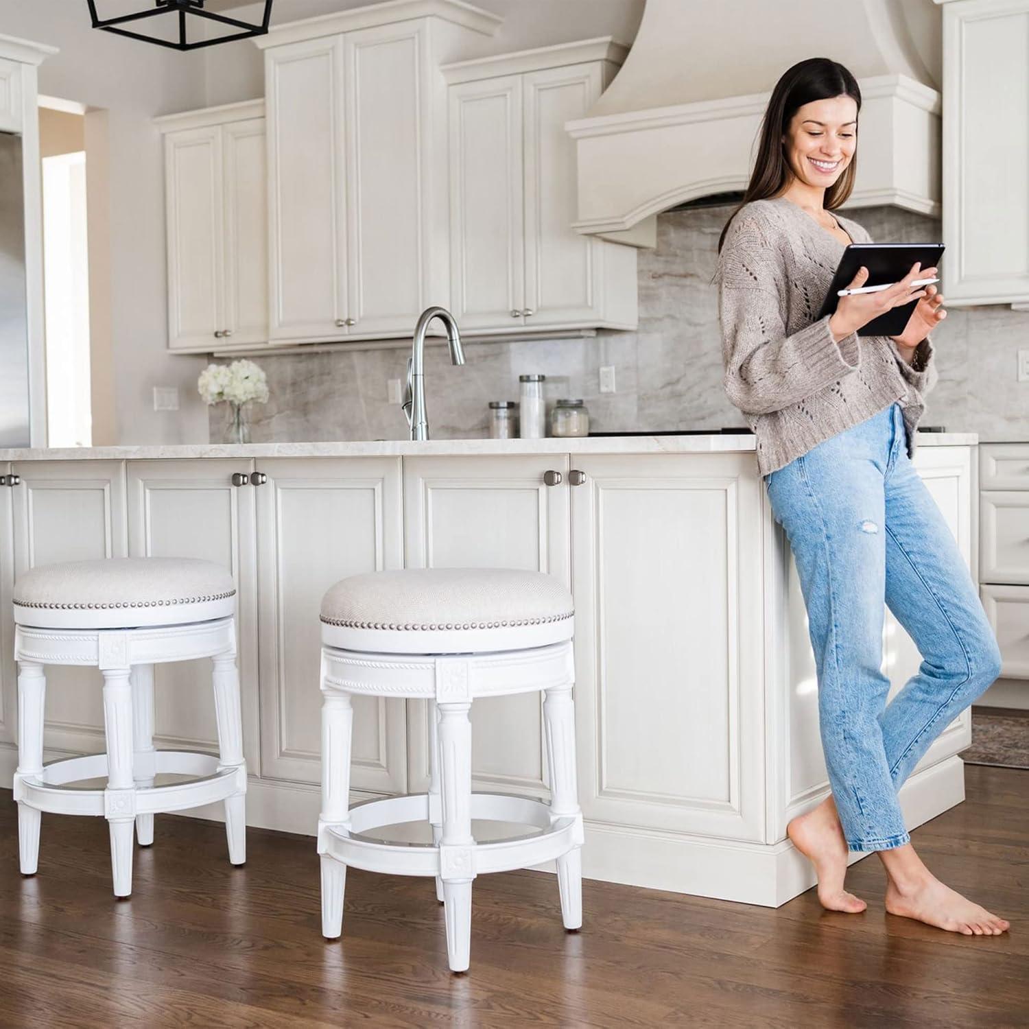 Maven Lane Pullman Backless Upholstered Kitchen Stool with Fabric Cushion Seat, Set of 3