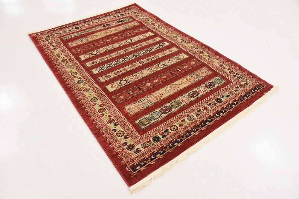 Unique Loom Pasadena Fars Rug Rust Red/Black 4' 1" x 6' 1" Rectangle Striped Modern Perfect For Living Room Bed Room Dining Room Office