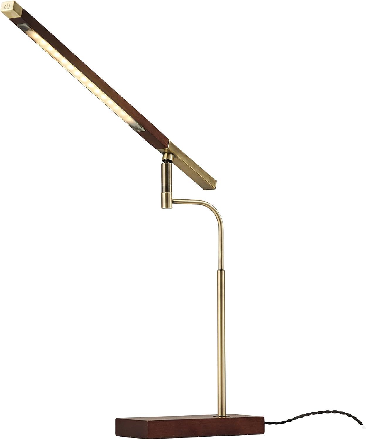 LED Barrett Desk Lamp Walnut/Brass (Includes LED Light Bulb) - Adesso: Modern Touch Sensor, USB Port, ETL Listed