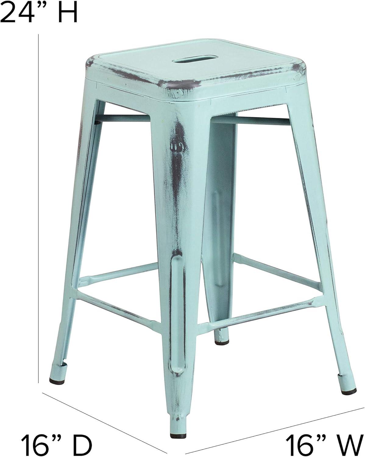 Flash Furniture Commercial Grade 24" High Backless Distressed Metal Indoor-Outdoor Counter Height Stool