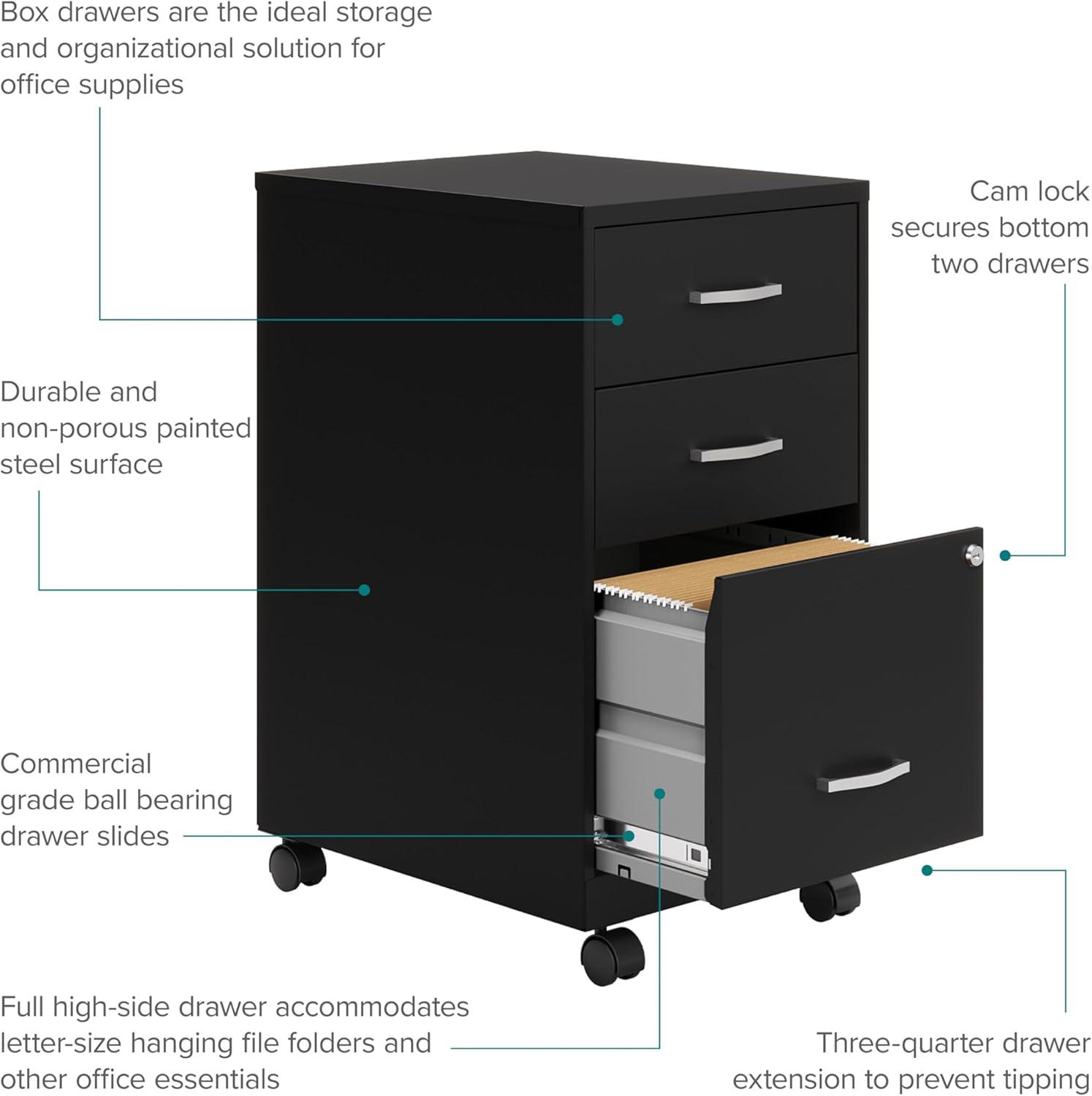 Space Solutions 18" Deep 3 Drawer Mobile Letter Width Vertical File Cabinet, Black