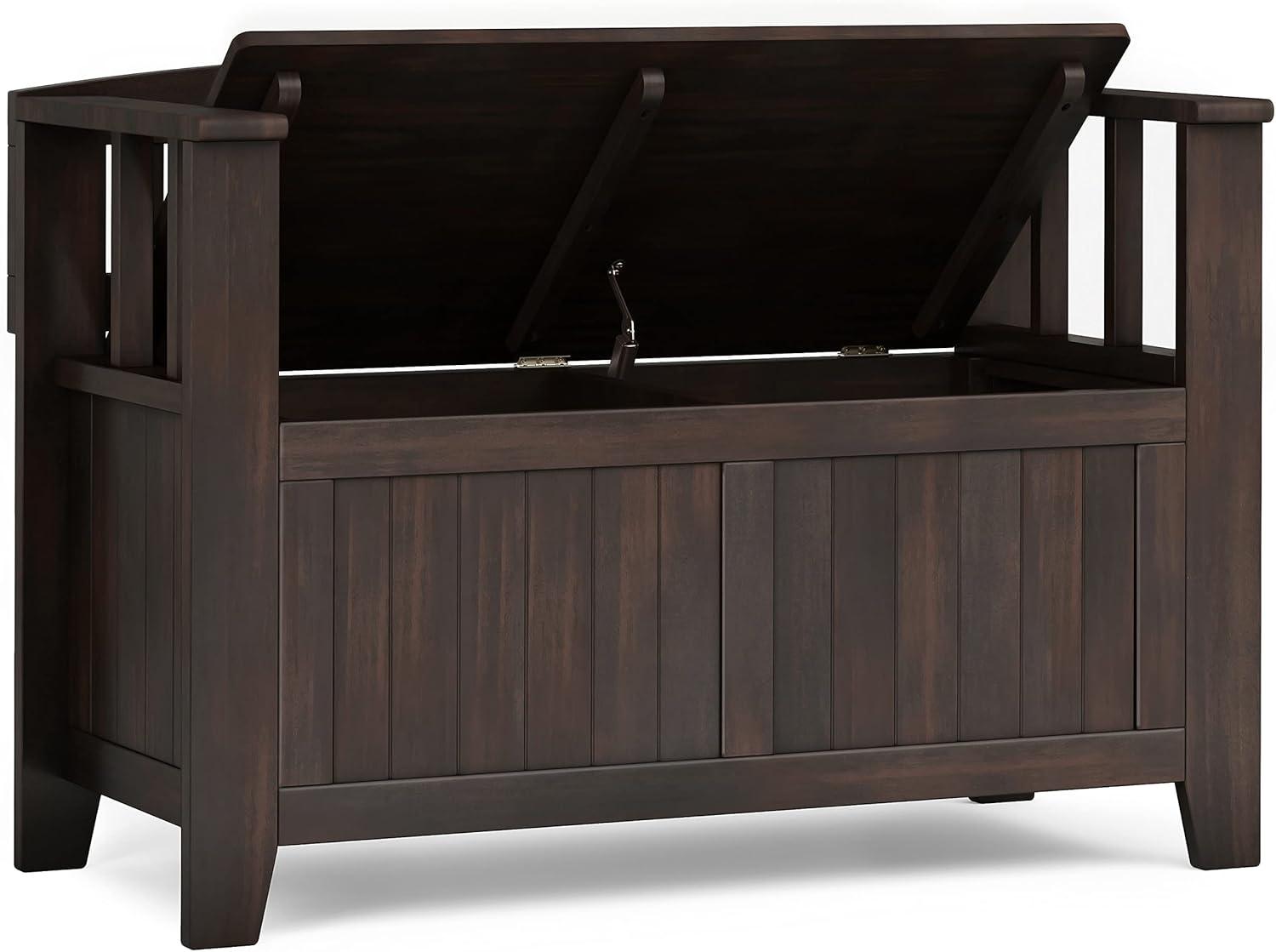 Simpli Home Acadian SOLID WOOD 36 inch Wide Transitional Small Entryway Storage Bench in Brunette Brown